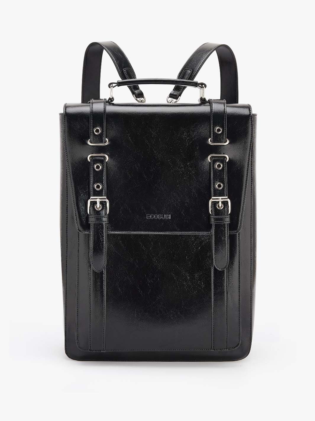 ECOSUSI Vegan Leather Laptop Backpack for 15.6 inch Computer, College Bookbag Travel Casual Daypack Work Business, Brown