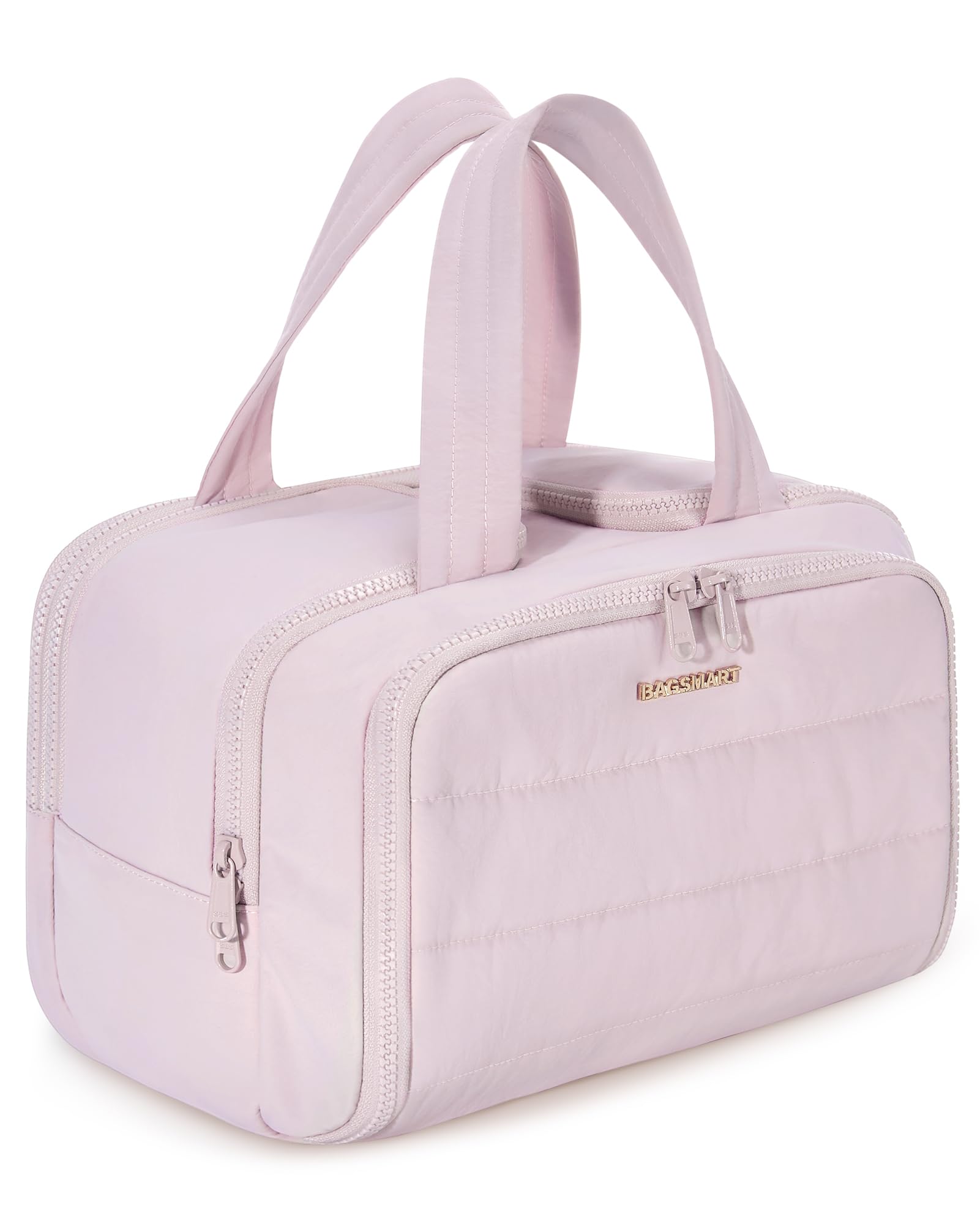 BAGSMART Travel Toiletry Bag, Lightweight Large Wide-open Travel Bag for Women, Puffy Cosmetic Makeup Bag Organizer with Handle for Accessories,Essentials, Toiletries, Pink