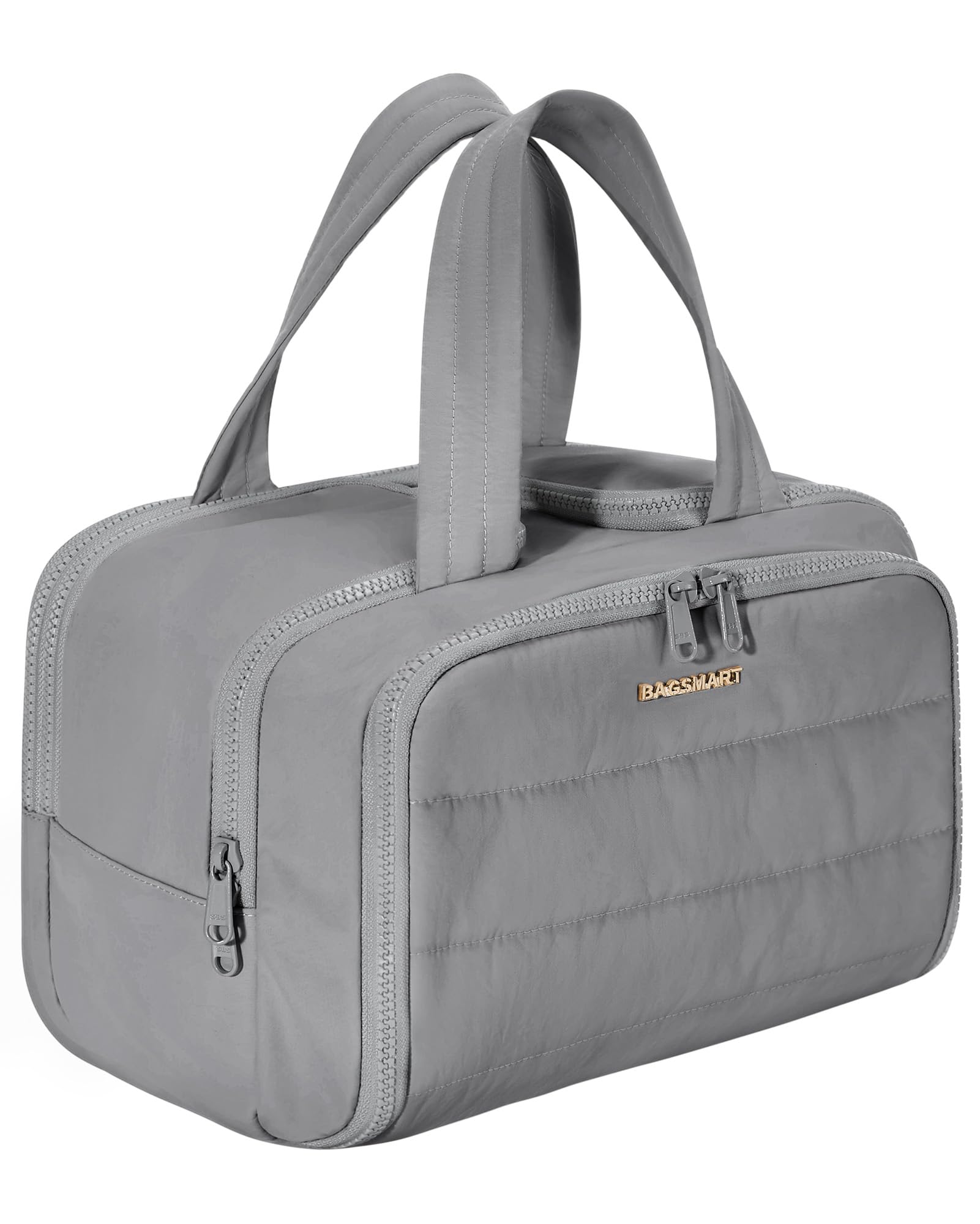 BAGSMART Travel Toiletry Bag, Lightweight Large Wide-open Travel Bag for Women, Puffy Cosmetic Makeup Bag Organizer with Handle for Accessories,Essentials, Toiletries, Gray