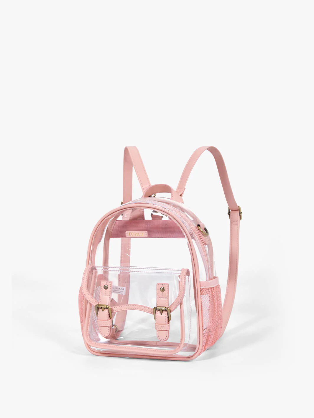 ECOSUSI Mini Clear Backpack Purse, Leather Fashion Shoulder Bag Handbag for Travel Casual Commute, Ladies & Girls Bookbag, Pink