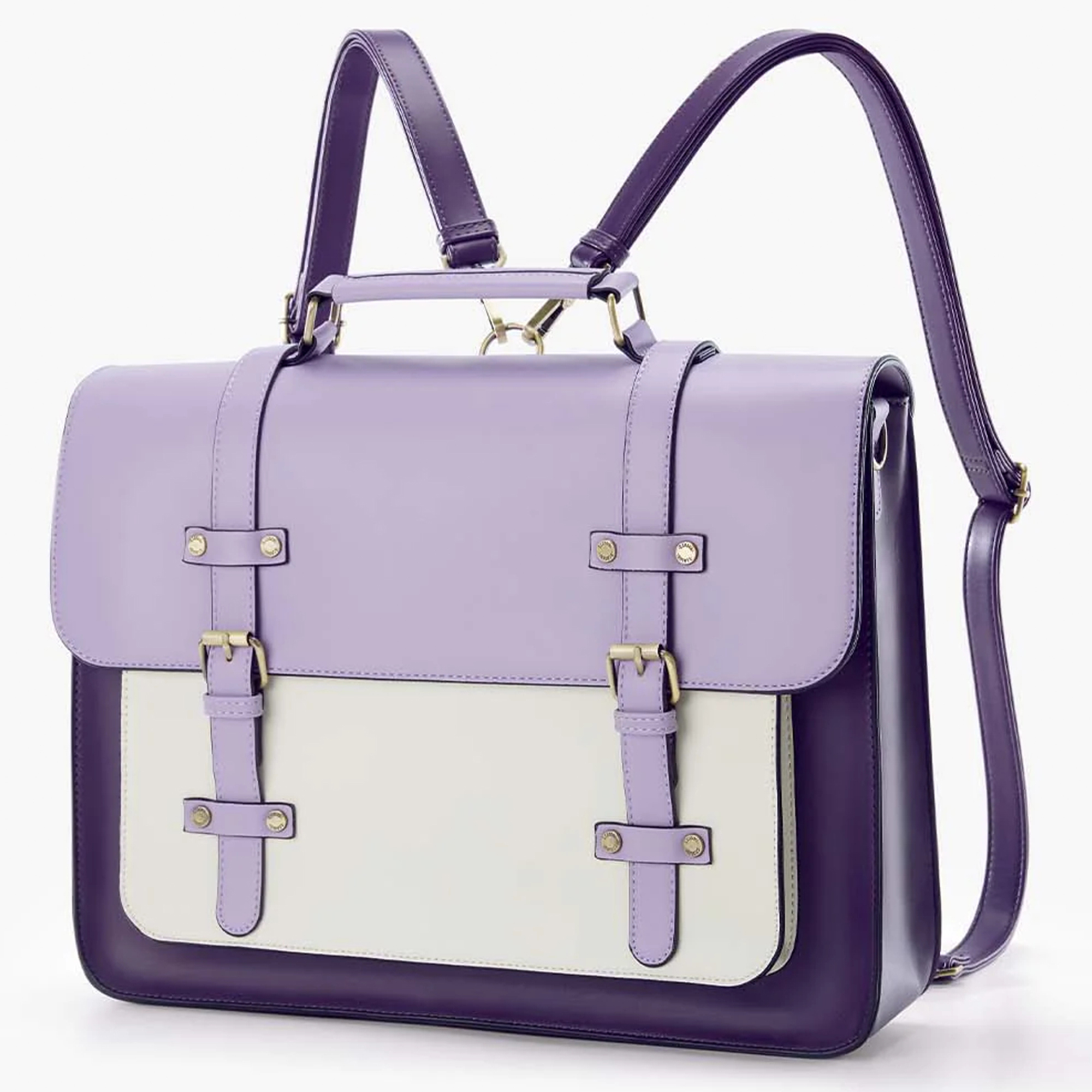 ECOSUSI Leather Laptop Bag for Women Briefcase Messenger Backpack, 15.6 inch Computer Tote Bag Satchel Handbags Crossbody Shoulder Purse for College Work Office Business Travel, Light Violet