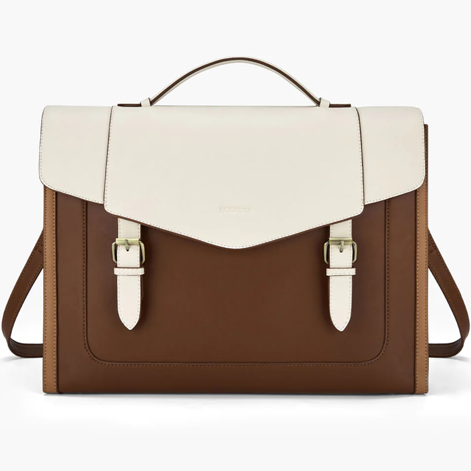 ECOSUSI Vintage Laptop Bag for Women 15.6 inch Leather Briefcase Computer Tote Bag Messenger Backpack, Ladies Satchel Handbags Crossbody Shoulder Bag for College Bookbag Travel Work Business, Brown