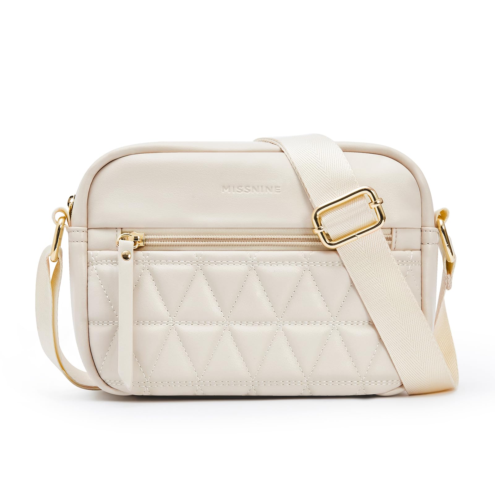 Missnine Small Crossbody Purse Women Quilted Crossbody Bags Soft Leather Shoulder Handbags with Adjustable Strap, Cream