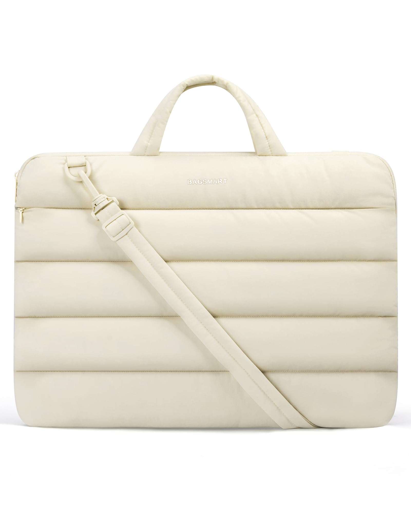 BAGSMART 13-13.3 inch Laptop Case Sleeve with Strap, Puffy Velvet Laptop Bag with Handle, Macbook Case Fitted with Macbook Air/Pro 13.3 inch, Laptop Cover Fitted with Dell, HP, Lenovo, Cream