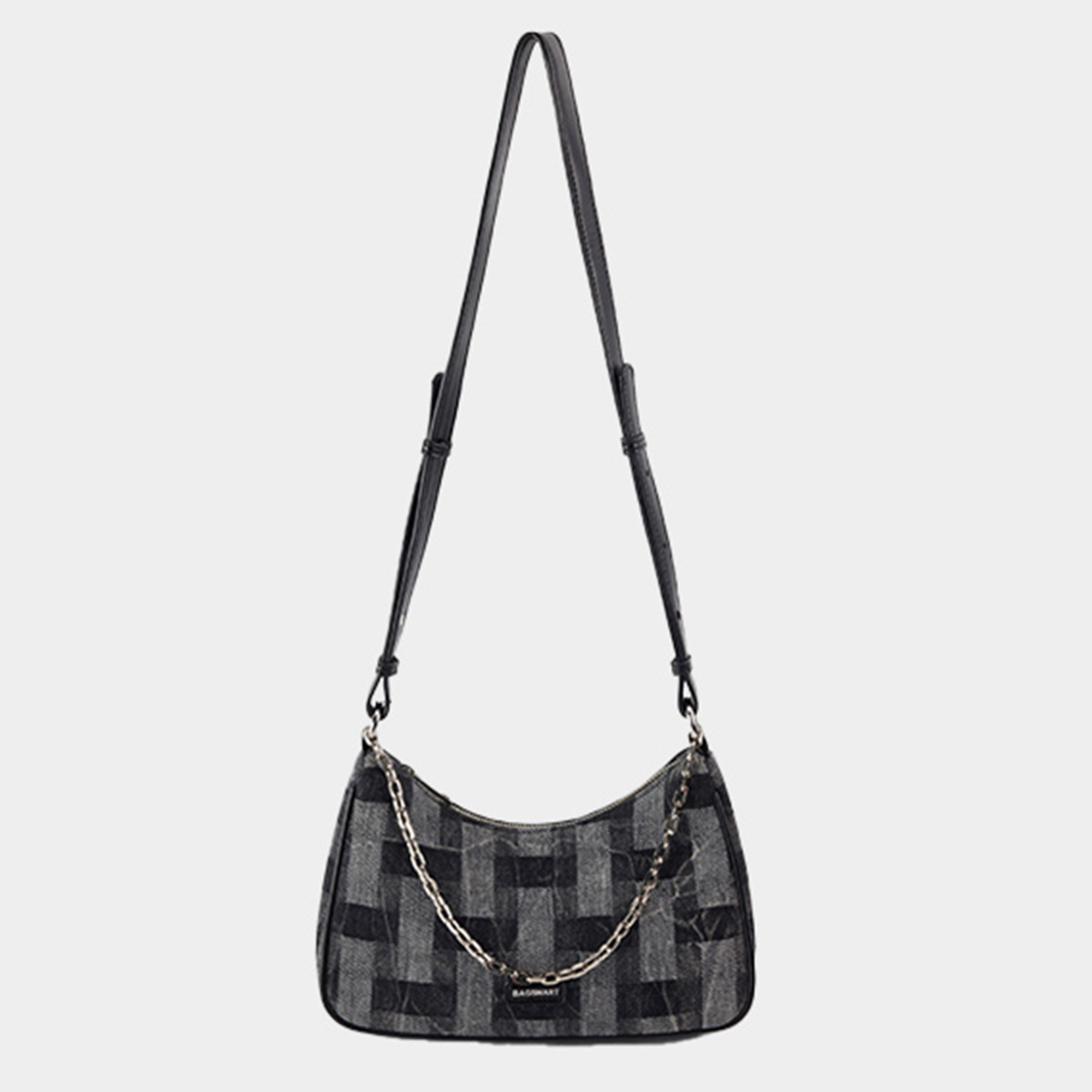 BAGSMART PU Leather Crossbody Underarm Bag, Women Shoulder Handbag Chain Satchel, Work Office Business College Daily Use, Black & White Plaid