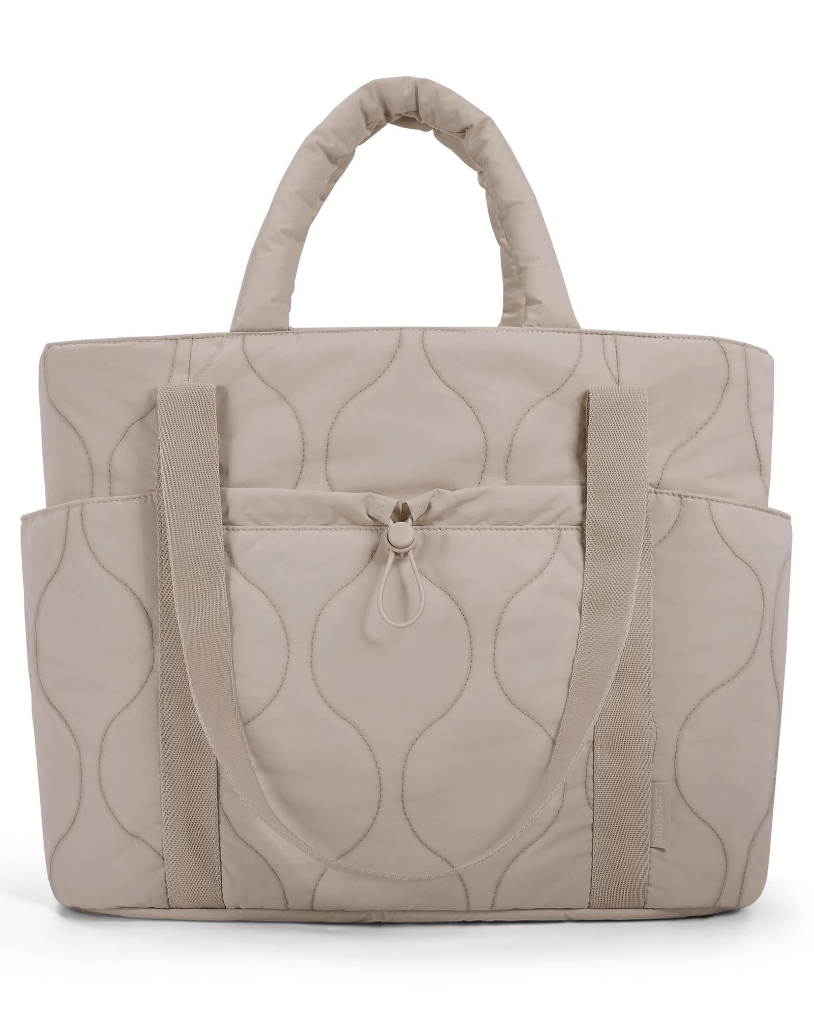 BAGSMART Puffer Tote Bag for Women, Quilted Travel Tote Bag for Work, Large Lightweight Travel Bags with Zipper,Camel