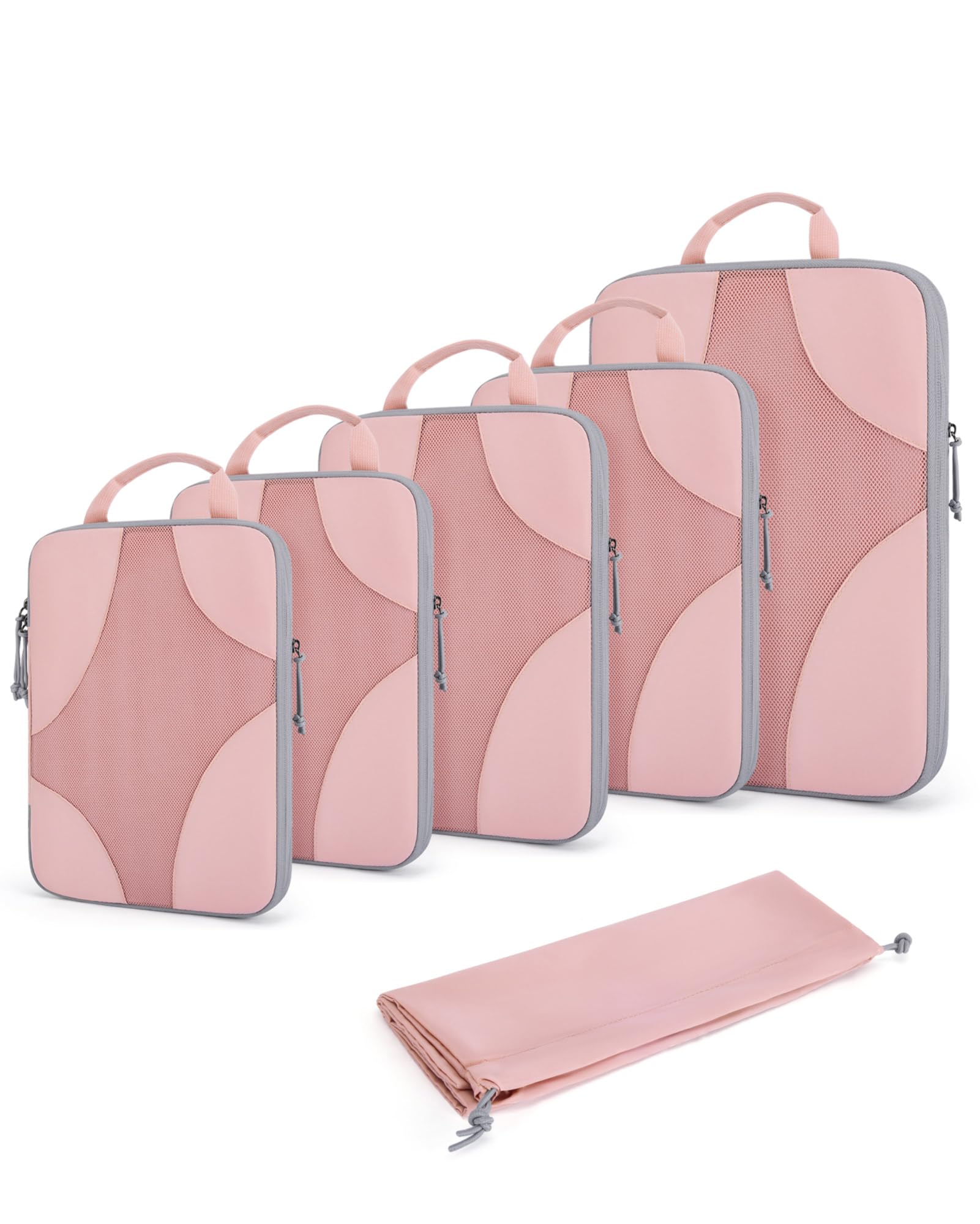 BAGSMART Compression Packing Cubes for Travel, Compressible Packing Cubes for Carry On Suitcase, Lightweight Travel Essentials (6-Pack (1L+2M+2S+1Shoe Bag),Pink