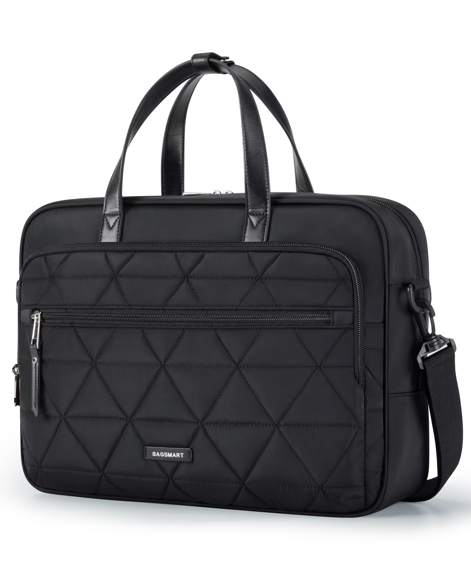 BAGSMART Laptop Bag for Women/Men, 15.6 Inch Briefcase, Stylish Leather Computer Messenger Bag for Office Business, Black