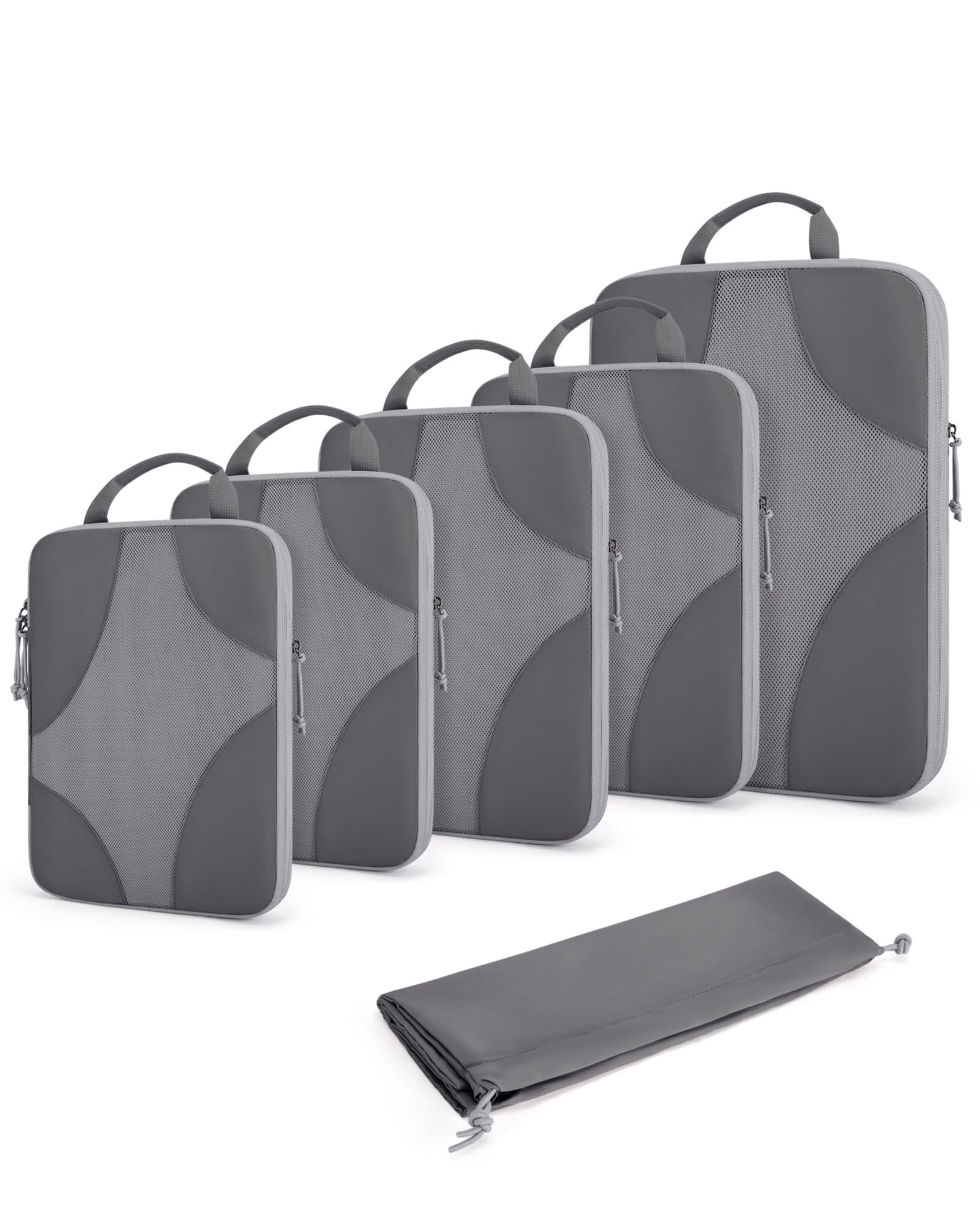 BAGSMART Compression Packing Cubes for Travel, Compressible Packing Cubes for Carry On Suitcase, Lightweight Travel Essentials (6-Pack (1L+2M+2S+1Shoe Bag),Gray