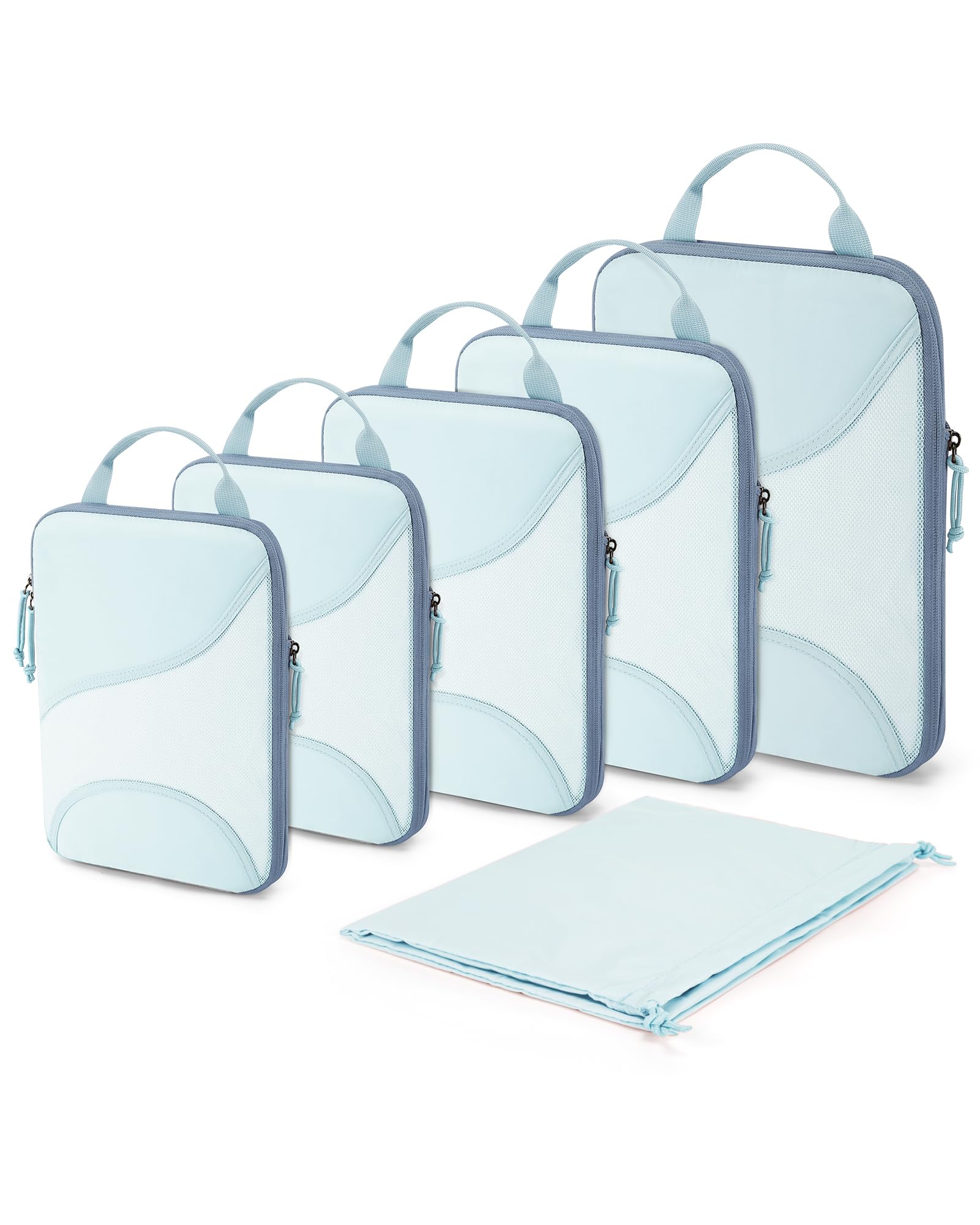 BAGSMART Compression Packing Cubes for Travel, 6 Set Travel Packing Cubes for Suitcases, Compression Suitcases Organizers Bag Set for Travel Essentials, Lightweight Packing Organizers, Sky Blue