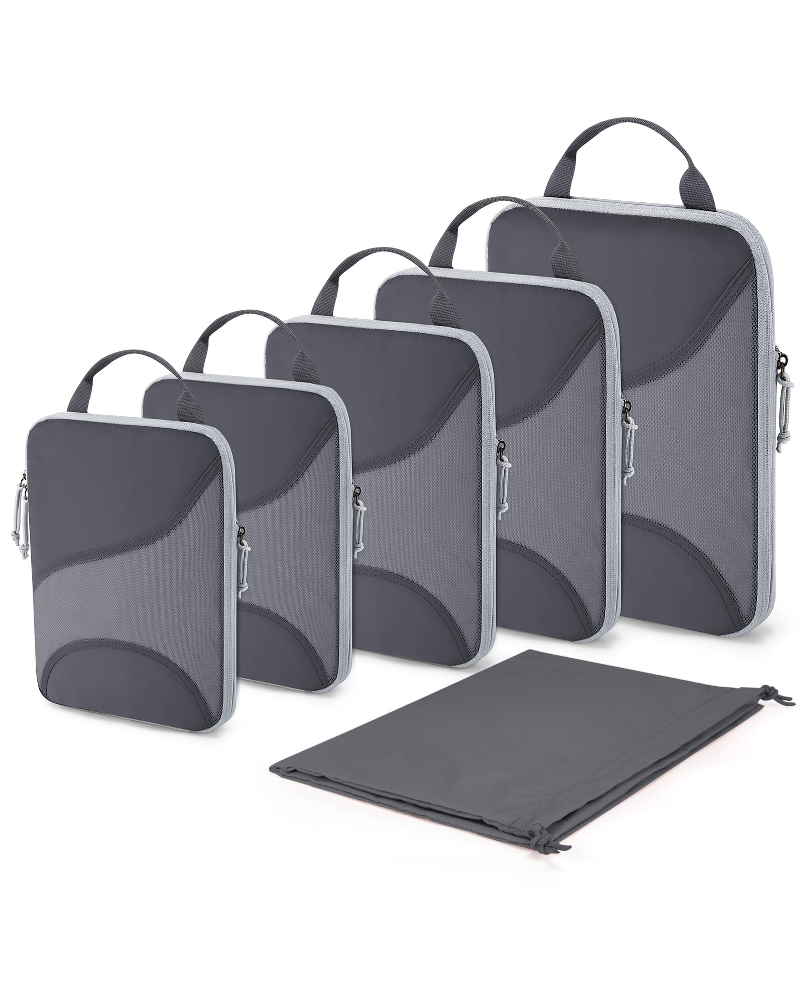 BAGSMART Compression Packing Cubes for Travel, 6 Set Travel Packing Cubes for Suitcases, Compression Suitcases Organizers Bag Set for Travel Essentials, Lightweight Packing Organizers, Gray