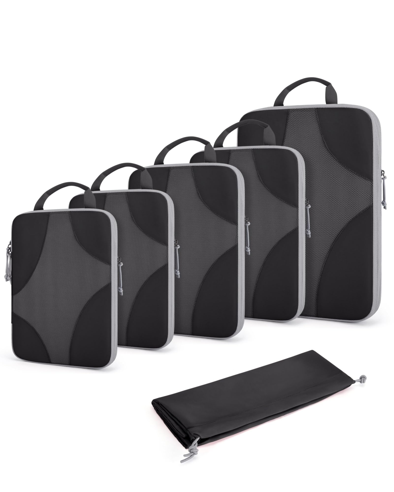 BAGSMART Compression Packing Cubes for Travel, Compressible Packing Cubes for Carry On Suitcase, Lightweight Travel Essentials (6-Pack (1L+2M+2S+1Shoe Bag),Black