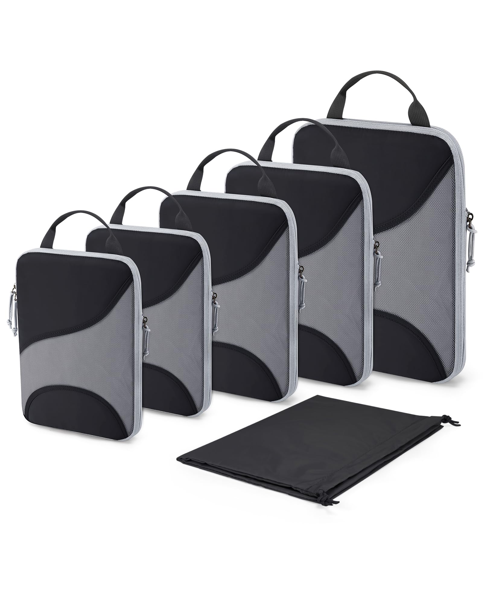 BAGSMART Compression Packing Cubes for Travel, 6 Set Travel Packing Cubes for Suitcases, Compression Suitcases Organizers Bag Set for Travel Essentials, Lightweight Packing Organizers, Black
