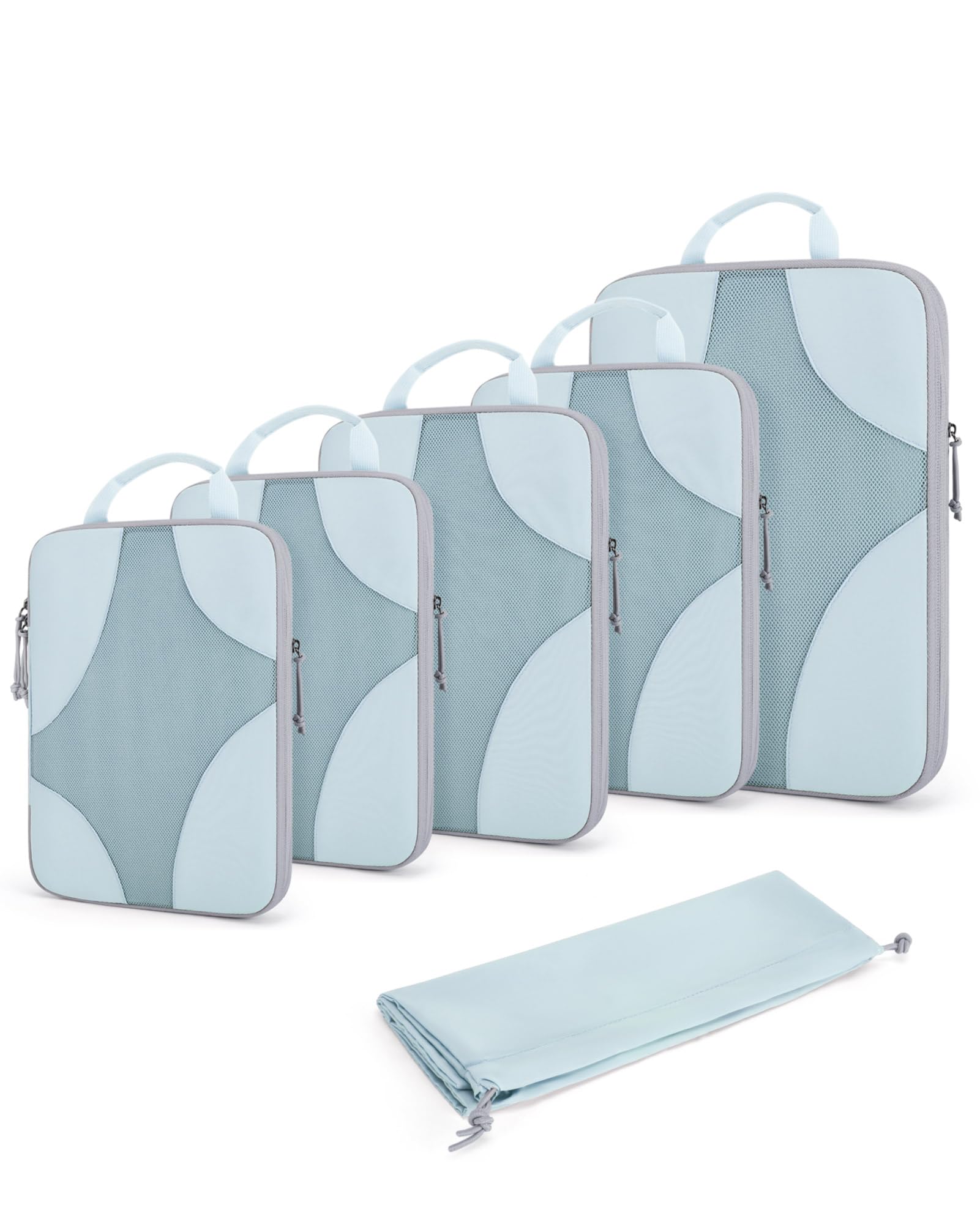 BAGSMART Compression Packing Cubes for Travel, Compressible Packing Cubes for Carry On Suitcase, Lightweight Travel Essentials (6-Pack (1L+2M+2S+1Shoe Bag) ,Sky Blue