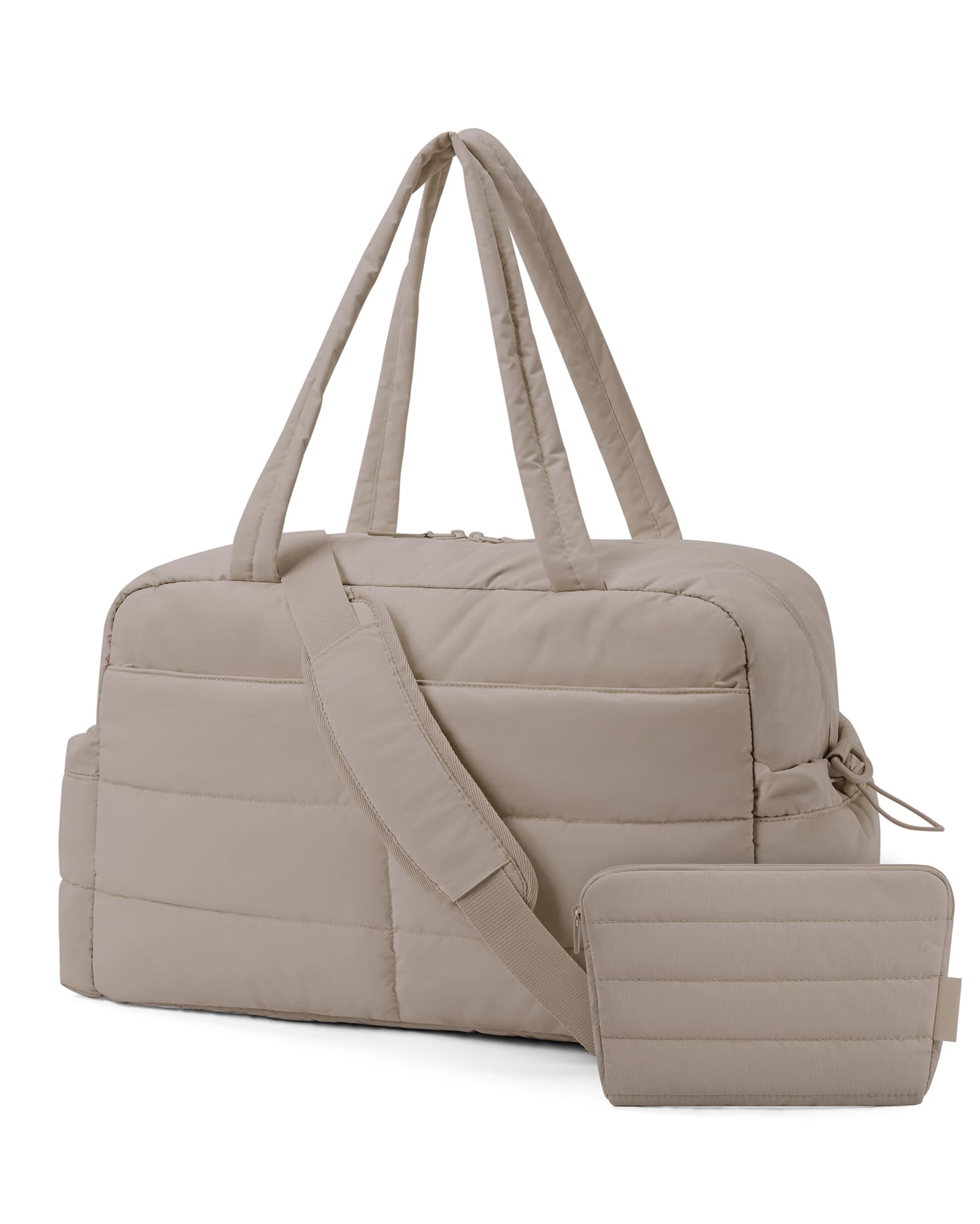 BAGSMART Travel Duffle Bag Gym Bag for Women, 31L Puffer Tote Bag Quilted Laptop Carry on, Weekender Overnight Bag Organizer Duffel Bag for Travel, Camel
