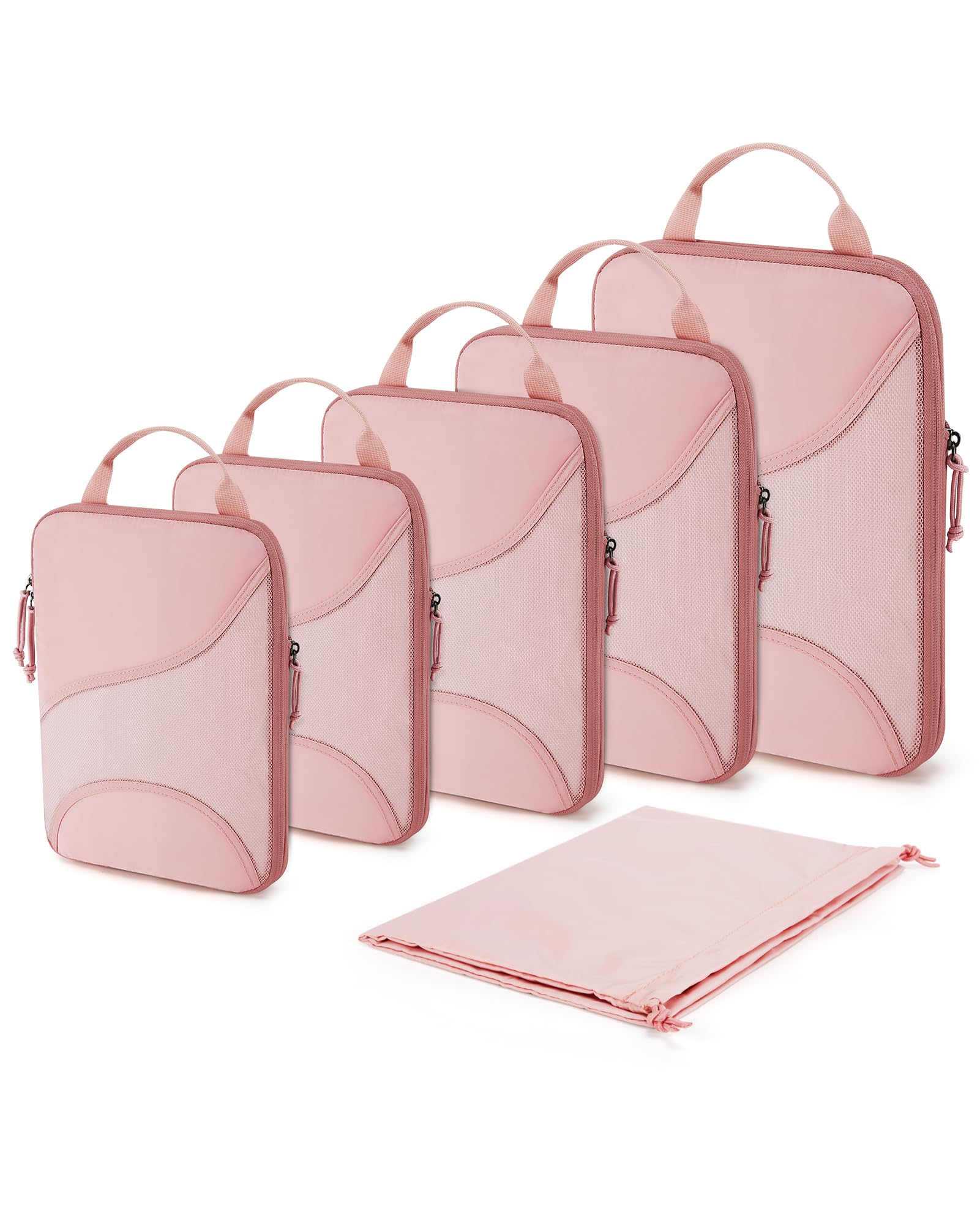 BAGSMART Compression Packing Cubes for Travel, 6 Set Travel Packing Cubes for Suitcases, Compression Suitcases Organizers Bag Set for Travel Essentials, Lightweight Packing Organizers, Baby Pink