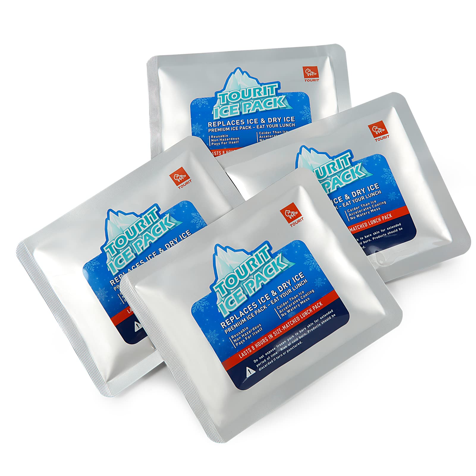 TOURIT 4 Pcs Reusable Ice Pack for Coolers Long Lasting Cooler Ice Packs for Cooler Bag Lunch Bags/Boxes, Cooler Backpacks, Freezer Packs for Coolers, Lunch Size Non-Lid