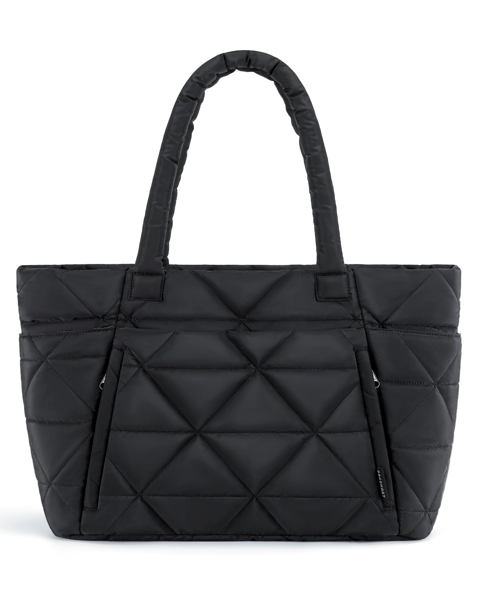 BAGSMART Tote Bag for Women, Puffy Tote Bag with Zipper, Large Quilted Shoulder Bag with Compartments for Travel, Work, Gym, Black