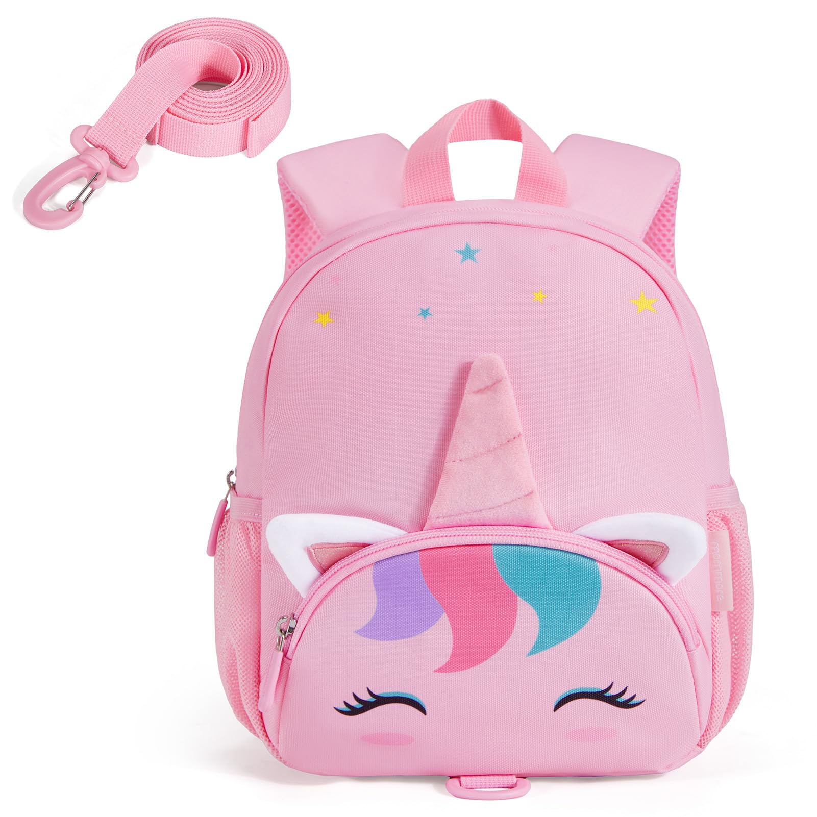 MOMMORE Toddler Backpack for Girls 2-4, 3D Cartoon Mini Kids Backpack, Small Baby Backpack with Toddler Leash, Chest Buckle, Water-Resistant Pre-K School Bag, Unicorn