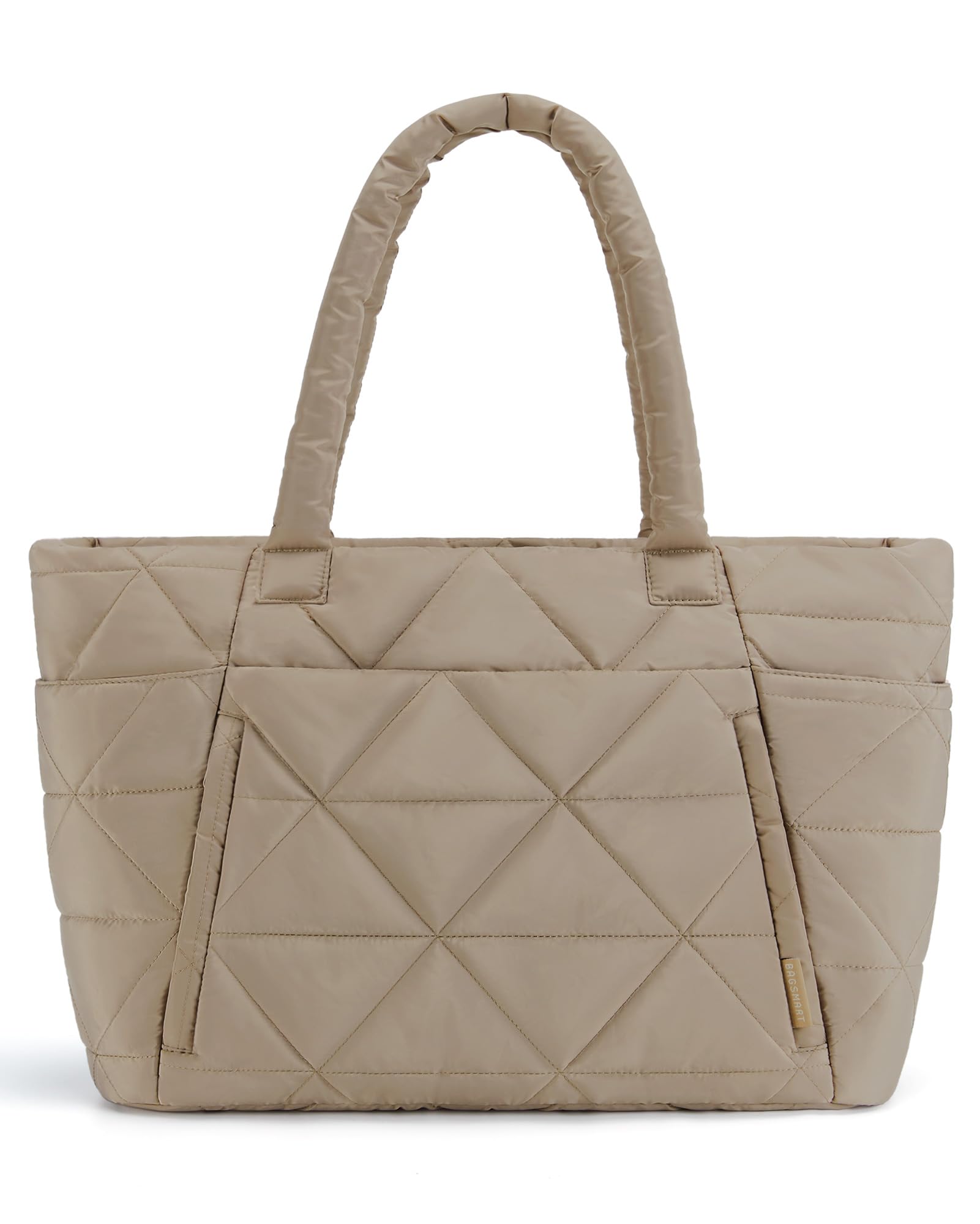 BAGSMART Tote Bag for Women, Puffy Tote Bag with Zipper, Large Quilted Shoulder Bag with Compartments for Travel, Work, Gym, Grayish Brown