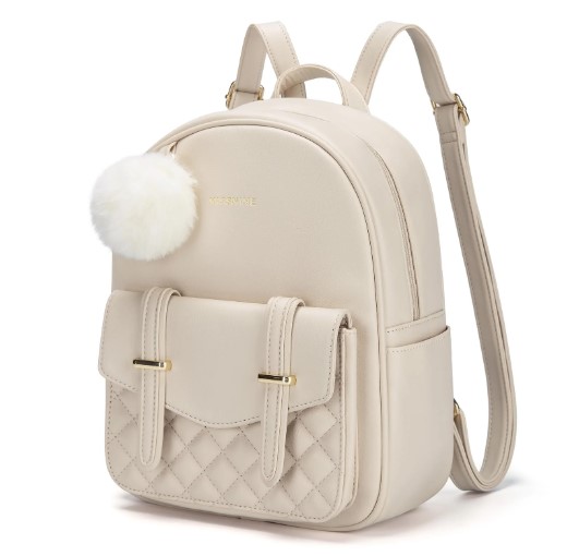 Missnine Mini Backpack for Women Cute Small Backpack Purse With Pompom PU Leather Bookbag Small Casual Daypacks For Ladies, Cream