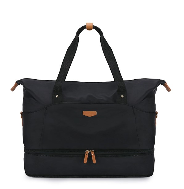 Missnine Expandable Weekender Bag for Women, Travel Duffel Bag, 50L Carry on Overnight Bag with Shoes Compartment for Travel, Gym, Labor and Delivery, Mom Hospital Bags, Black