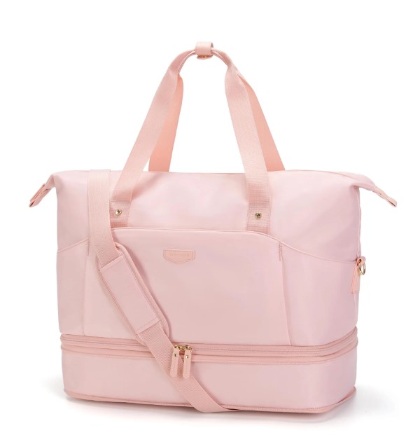 Missnine Expandable Weekender Bag for Women, Travel Duffel Bag, 50L Carry on Overnight Bag with Shoes Compartment for Travel, Gym, Labor and Delivery, Mom Hospital Bags, Pink