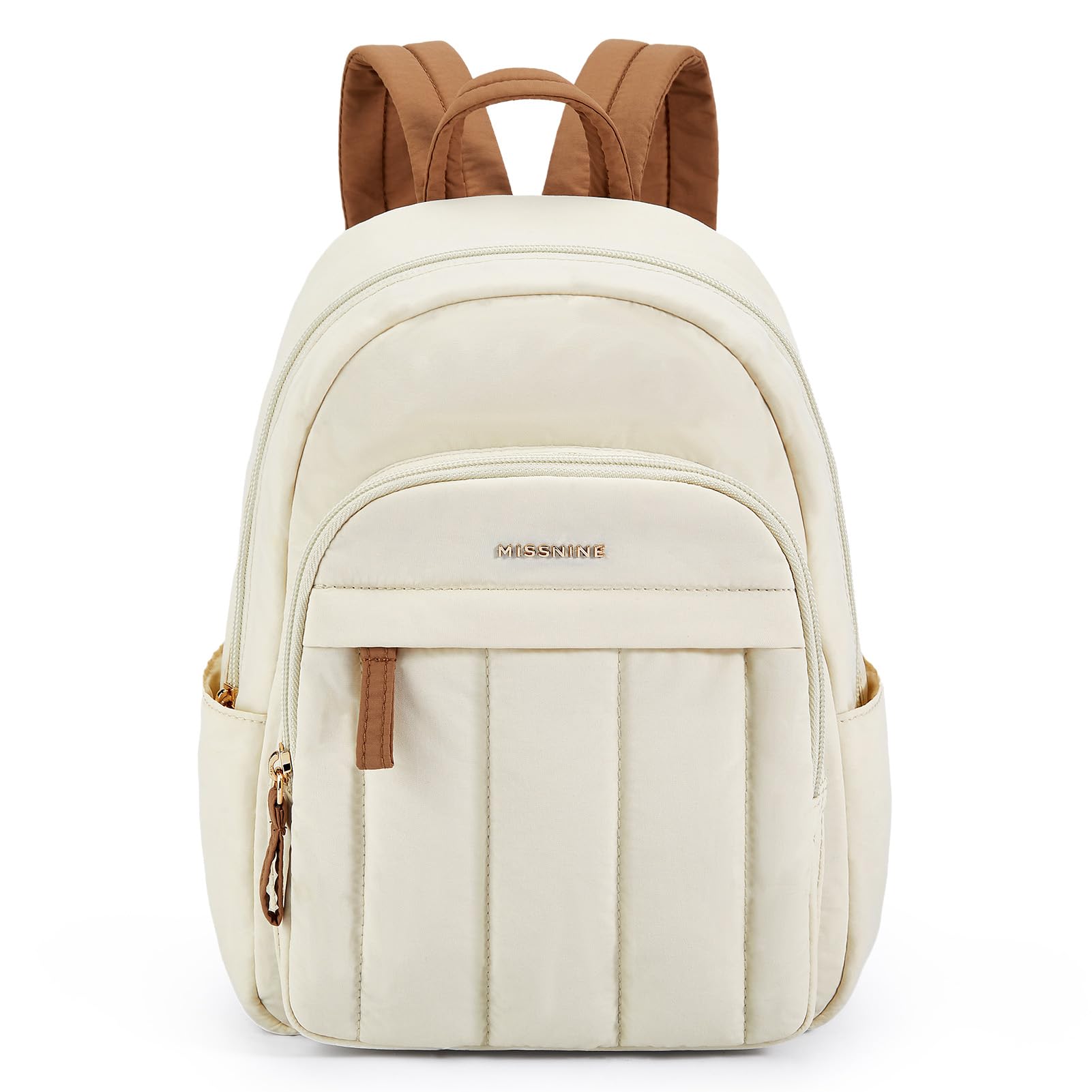 MISSNINE Mini Backpack for Women,Lightweight Quilted Small Backpack Purses,Puffer Daily Backpack Water-resistant, Brown+Cream