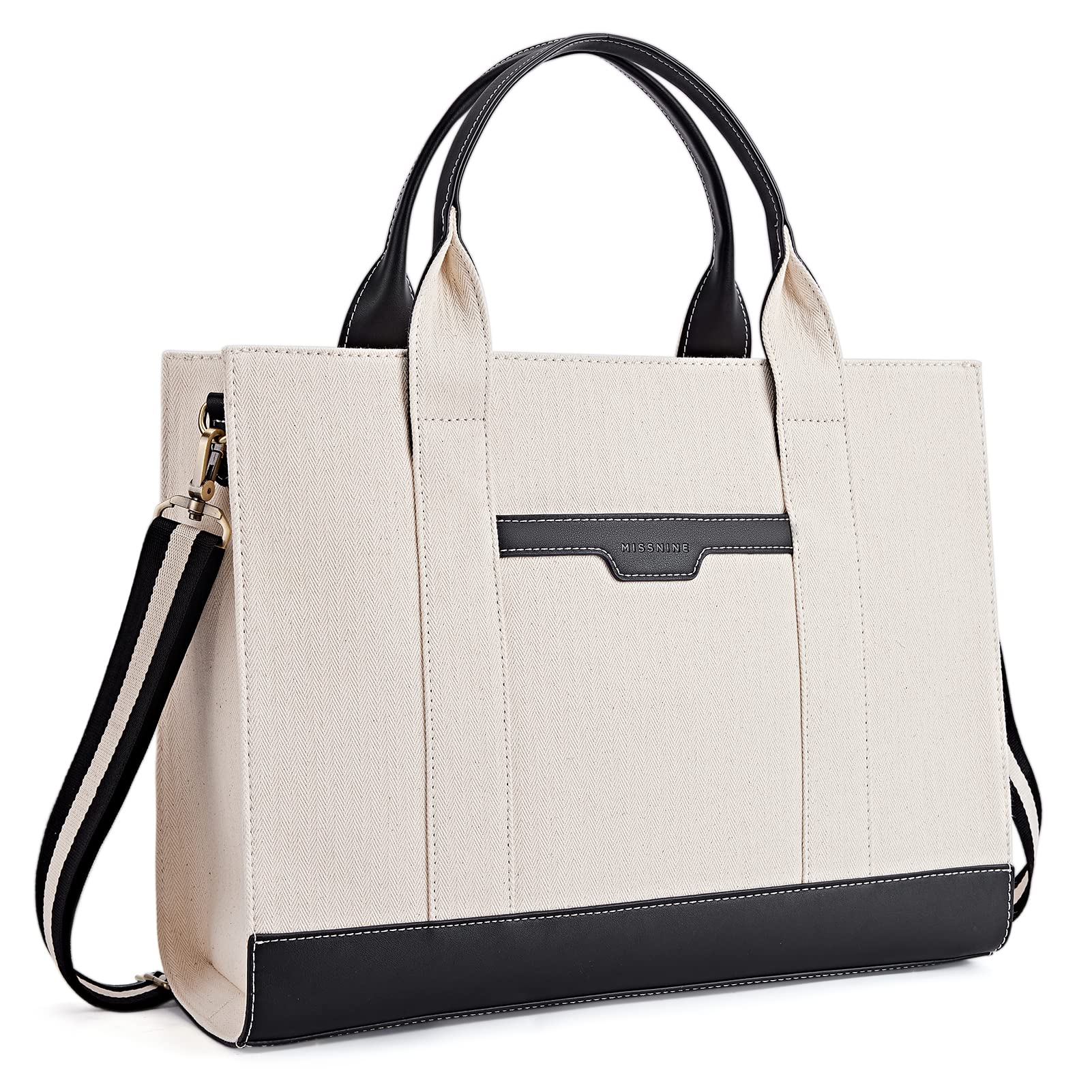 MISSNINE Tote Bag Canvas Laptop Bag 15.6 inch Briefcase for Women Large Capacity Handbag for Office, School, Travel, Classic Black