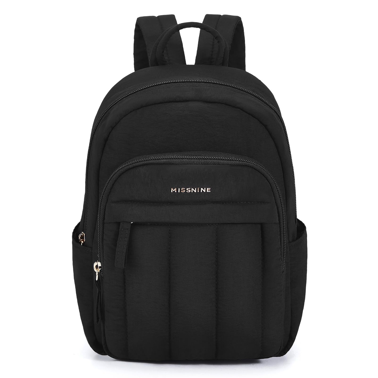 MISSNINE Mini Backpack for Women,Lightweight Quilted Small Backpack Purses,Puffer Daily Backpack Water-resistant, Black