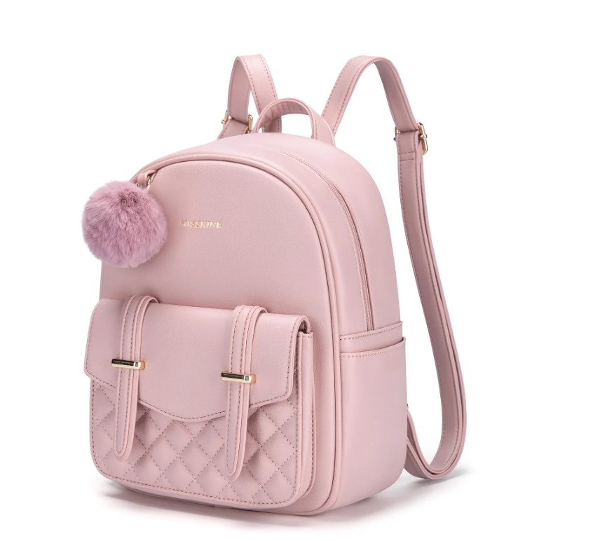 Missnine Mini Backpack for Women Cute Small Backpack Purse With Pompom PU Leather Bookbag Small Casual Daypacks For Ladies, Pink