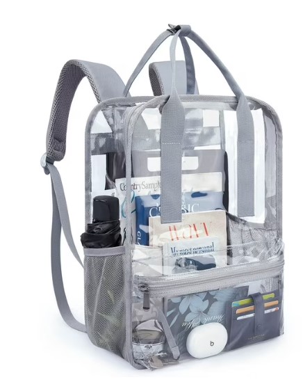 Mommore Clear Backpack Heavy Duty Transparent backpacks with Widened Handle Thick PVC See-Through Bookbags for School, Work, Gray