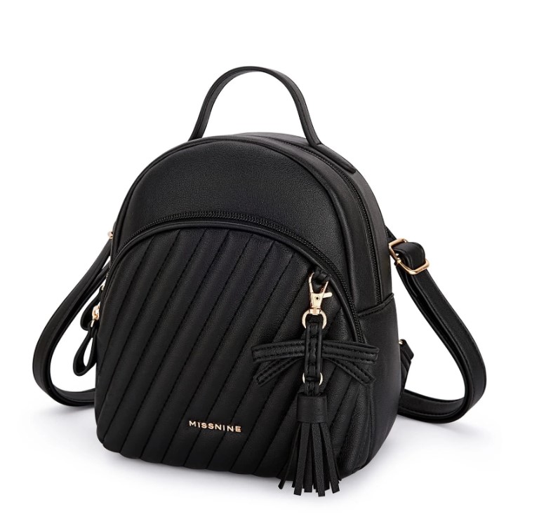 Missnine Mini Backpack Purse for Women, Waterproof Cute Quiltied Girls Small Backpack with Bowknot Tassel, Gift for Women, Black