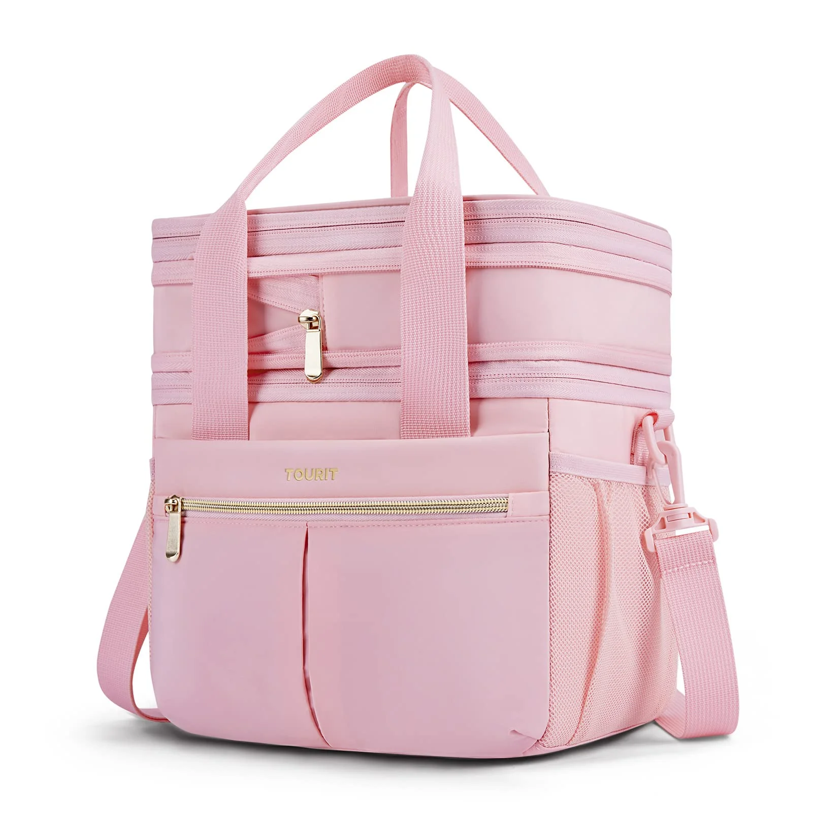 TOURIT 23 Cans Insulated Lunch Bag Expandable Reusable Lunch Box, Tote Cooler Bag with Double Deck & Leakproof Thermal for Women Men, Work School Picnic Beach, Pink