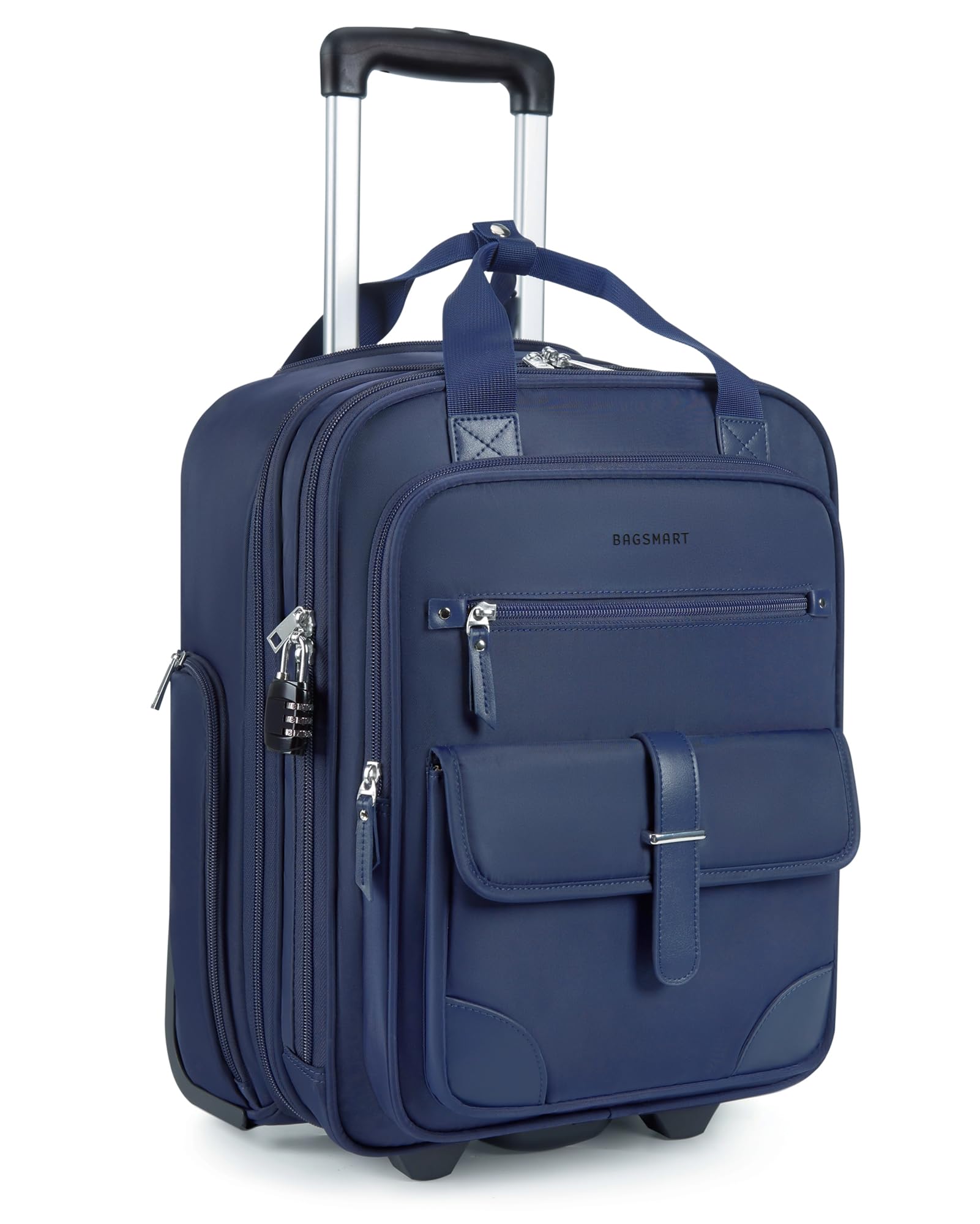 BAGSMART Carry on Luggage with Wheels, 16-inch Underseat Travel Suitcase Airline approved, Lightweight Softside Carry-on Luggage for Airplanes Women Overnight Rolling Bags for Short Trip, Blue