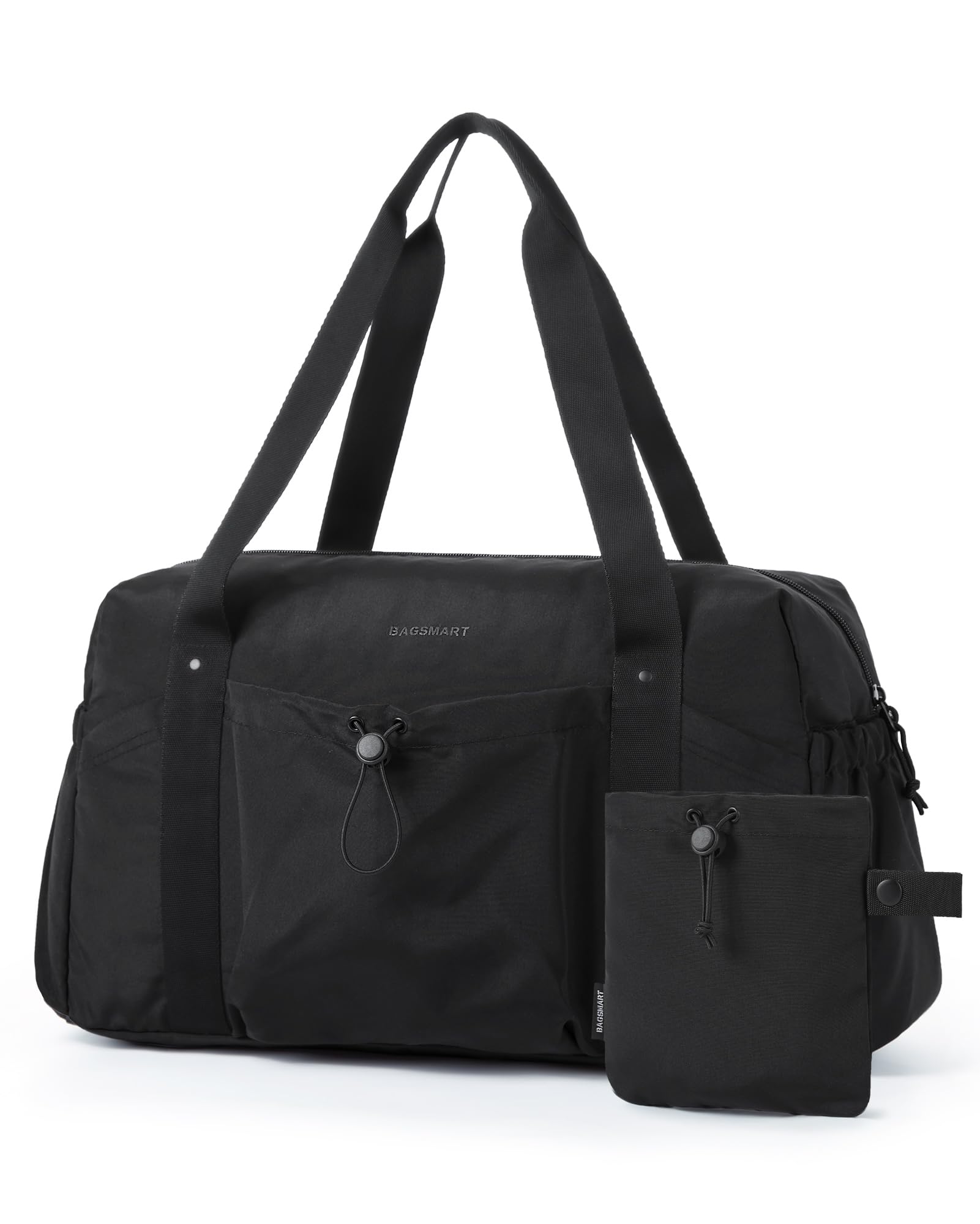 BAGSMART Foldable Travel Duffle Bag For Women, Gym Tote Bag for Sports, 26L Airport Carry On Weekender Overnight Bag for Travel, Travel Accessories,Black