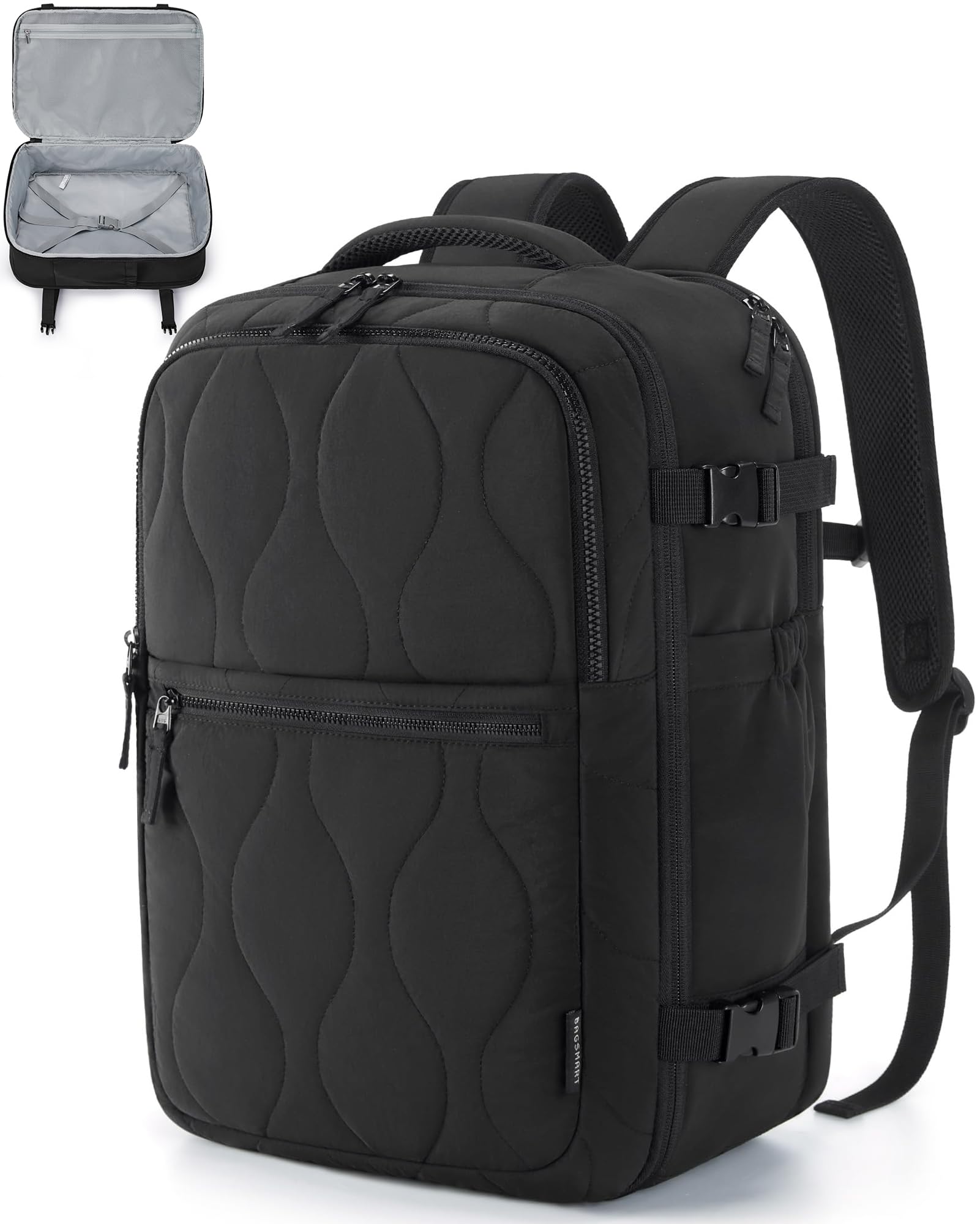 BAGSMART Travel Backpack Carry On Flight Approved for Women Men, TSA Approved Luggage, Large Personal Travel Bag Fit 17 Inch Laptop, 30L Water Resistant Stylish Backpack, Black