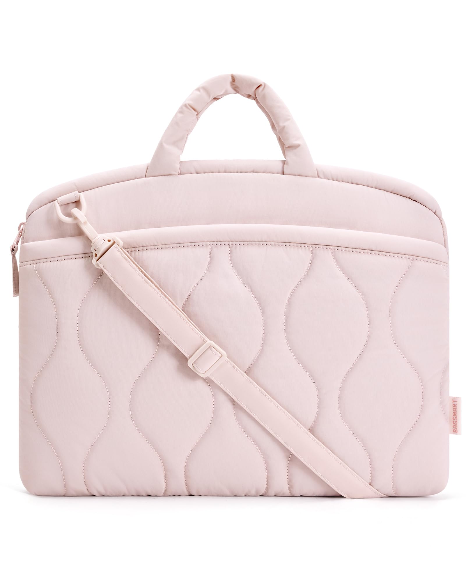 BAGSMART 15-16 Inch Laptop Sleeve Case, Shockproof Portable Puffy Laptop Bag with Strap for MacBook Air/Pro 15.6 Inch, Water Resistant Laptop Cover Compatible for Dell HP Asus, Pink