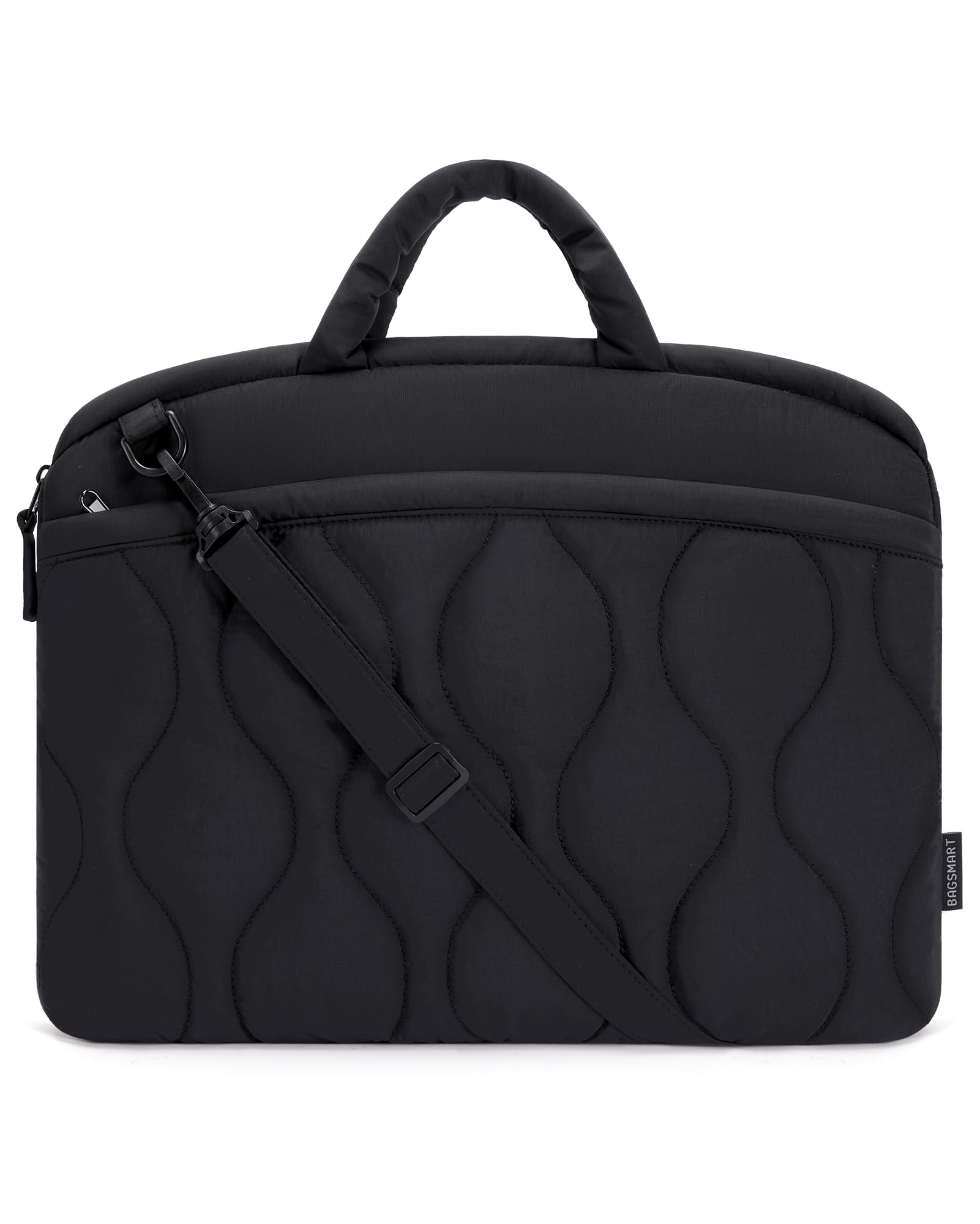 BAGSMART 15-16 Inch Laptop Sleeve Case, Shockproof Portable Puffy Laptop Bag with Strap for MacBook Air/Pro 15.6 Inch, Water Resistant Laptop Cover Compatible for Dell HP Asus, Black