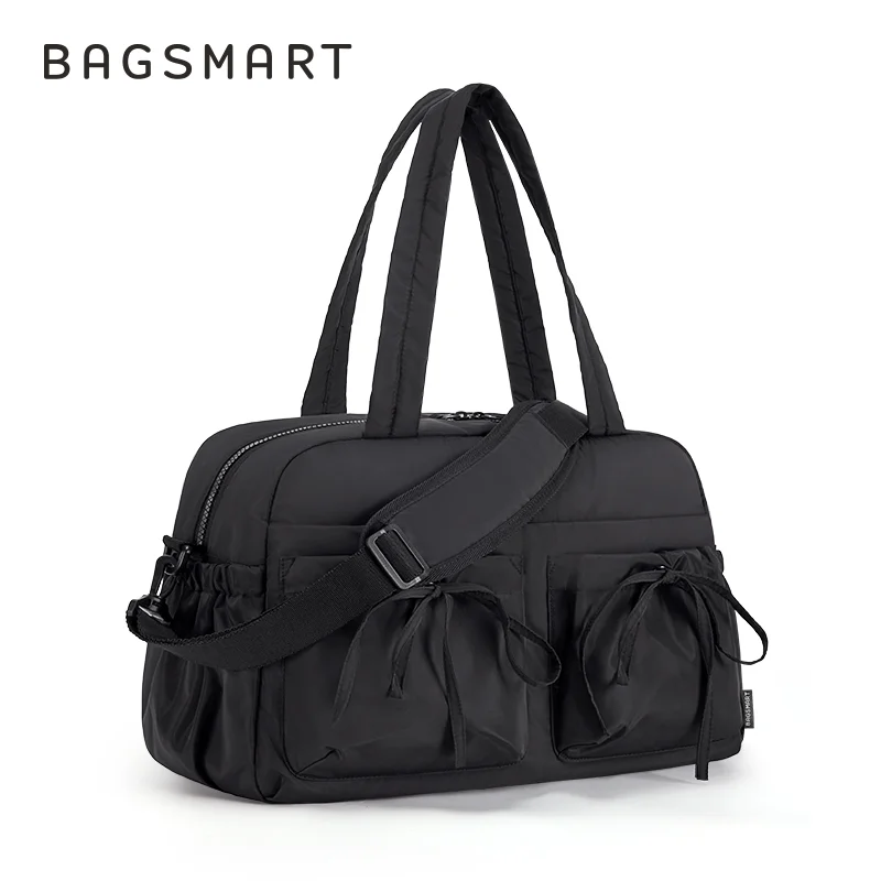 BAGSMART Travel Duffel Bag for Women, Carry on Weekender Bags with Bowtie, Water Resistant Workout Bag Sports, Black