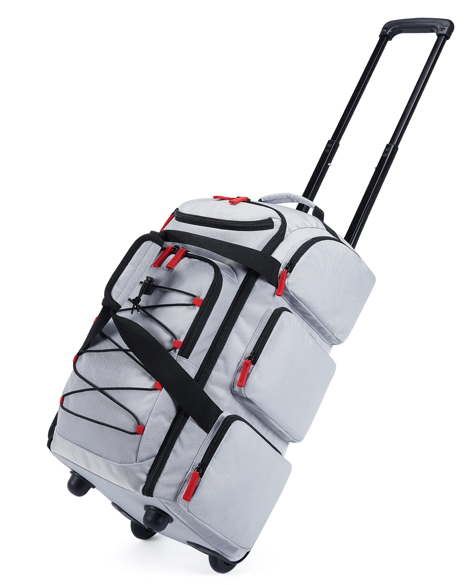 BAGSMART Rolling Duffle Bag with Wheels, 36L Travel Bag with Water-proof Pockets, Airline-Approved Carry On Duffel Bag with Handle, Grey