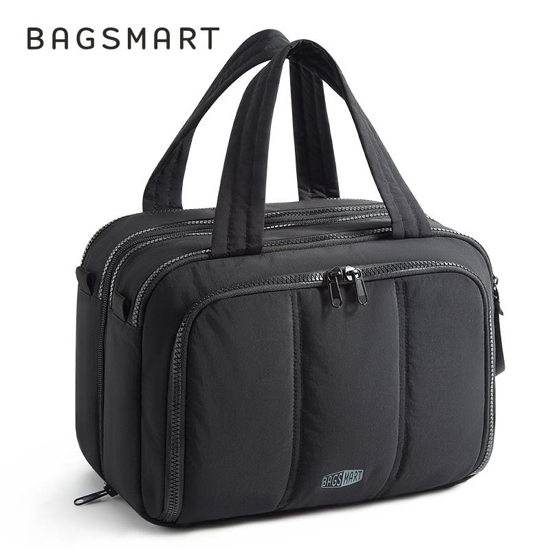 BAGSMART Hanging Toiletry Bag, Large Wide-open Travel Bag, Puffy Cosmetic Makeup Bag Organizer with Handle for Accessories, Essentials, Toiletries, Black