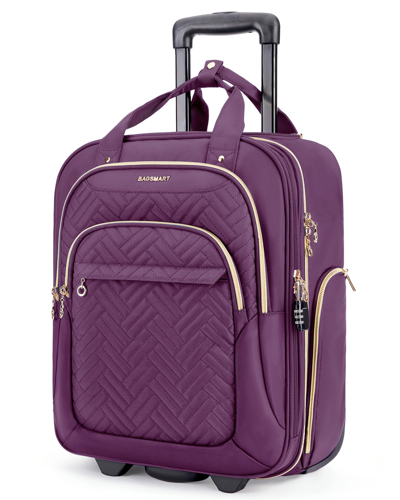 BAGSMART Underseat Carry On Luggage Airline approved,16-inch Underseater Softside Travel Suitcase with Wheels Lightweight Overnight Rolling Carry-on Luggage for Women Men Weekender, Purple