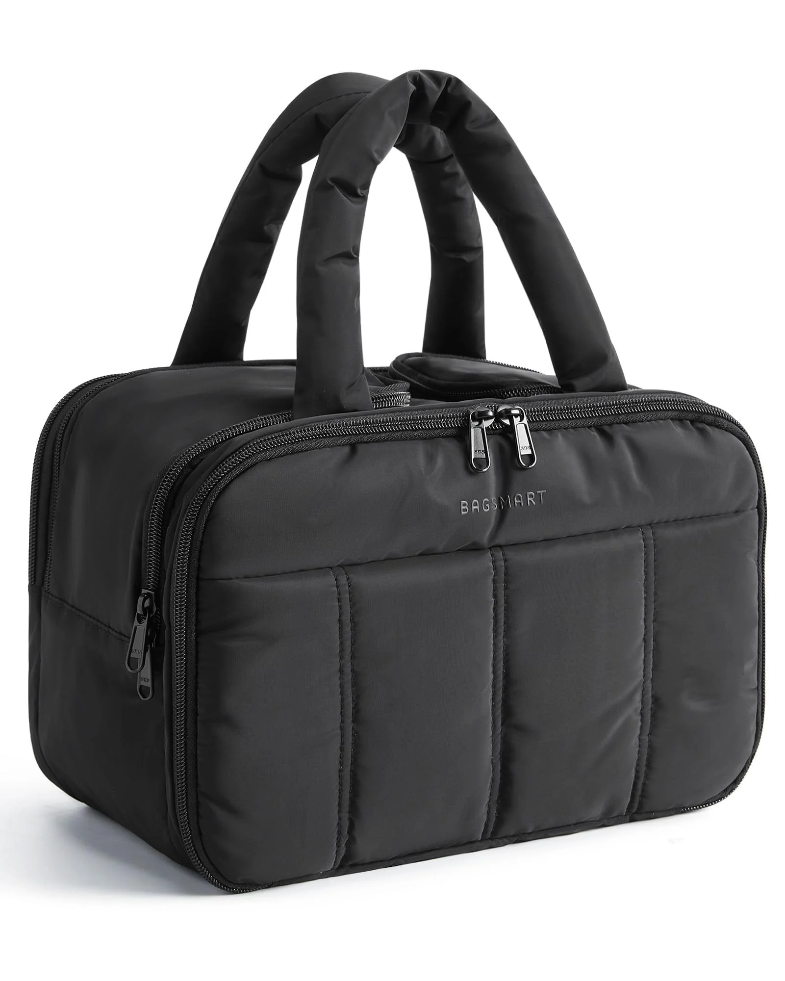BAGSMART Travel Toiletry Bag, Puffy Large Toiletry Bag for Women, Lightweight Cosmetic Makeup Bag Organizer with Handle for Traveling, Accessories, Essentials, Toiletries, Black