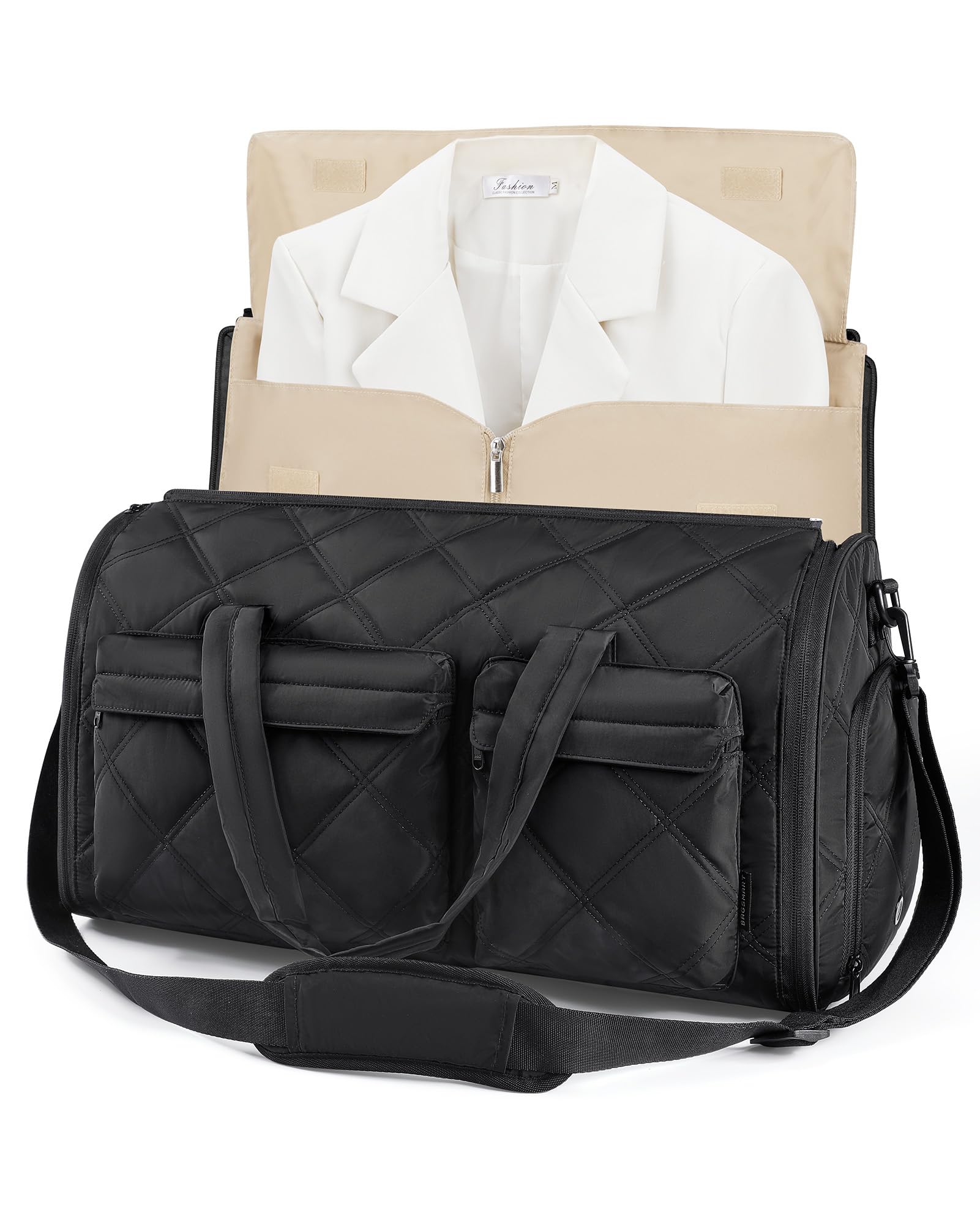 BAGSMART Garment Bags for Travel for Women, Convertible Garment Duffel Bag Suit Bag, 2 in 1 Puffy Garment Bags for Hanging Clothes, Carry on Travel Duffle Bag Combo with Shoe Compartment, Black