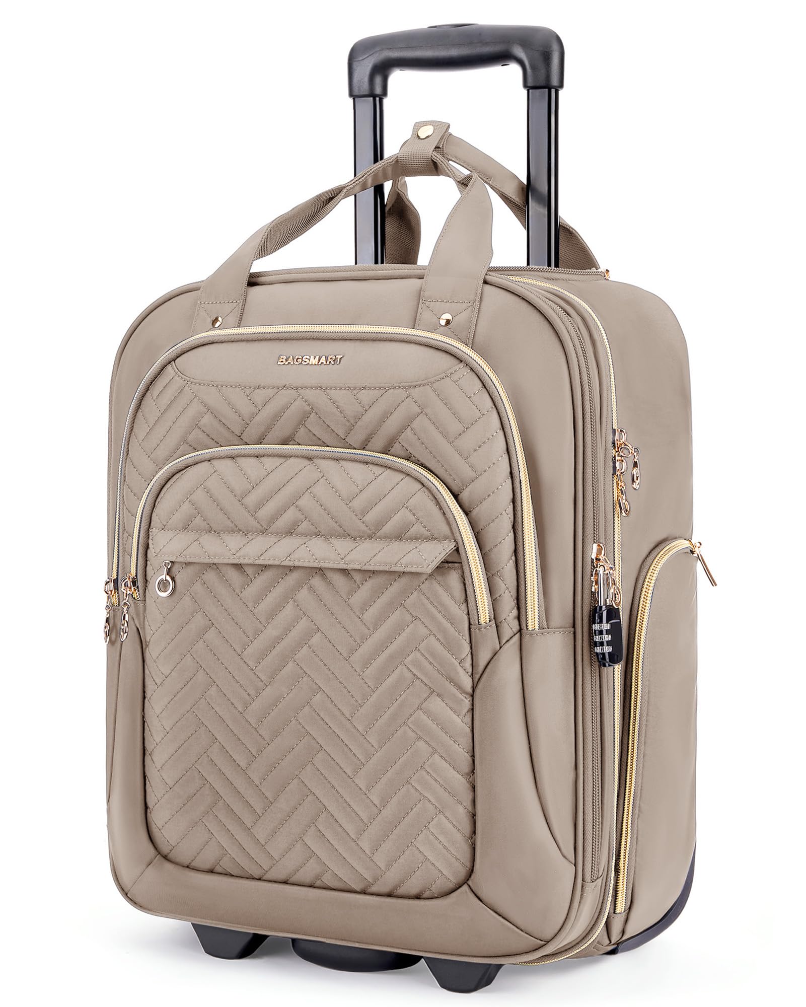 BAGSMART Underseat Carry On Luggage Airline approved,16-inch Underseater Softside Travel Suitcase with Wheels Lightweight Overnight Rolling Carry-on Luggage for Women Men Weekender, Camel