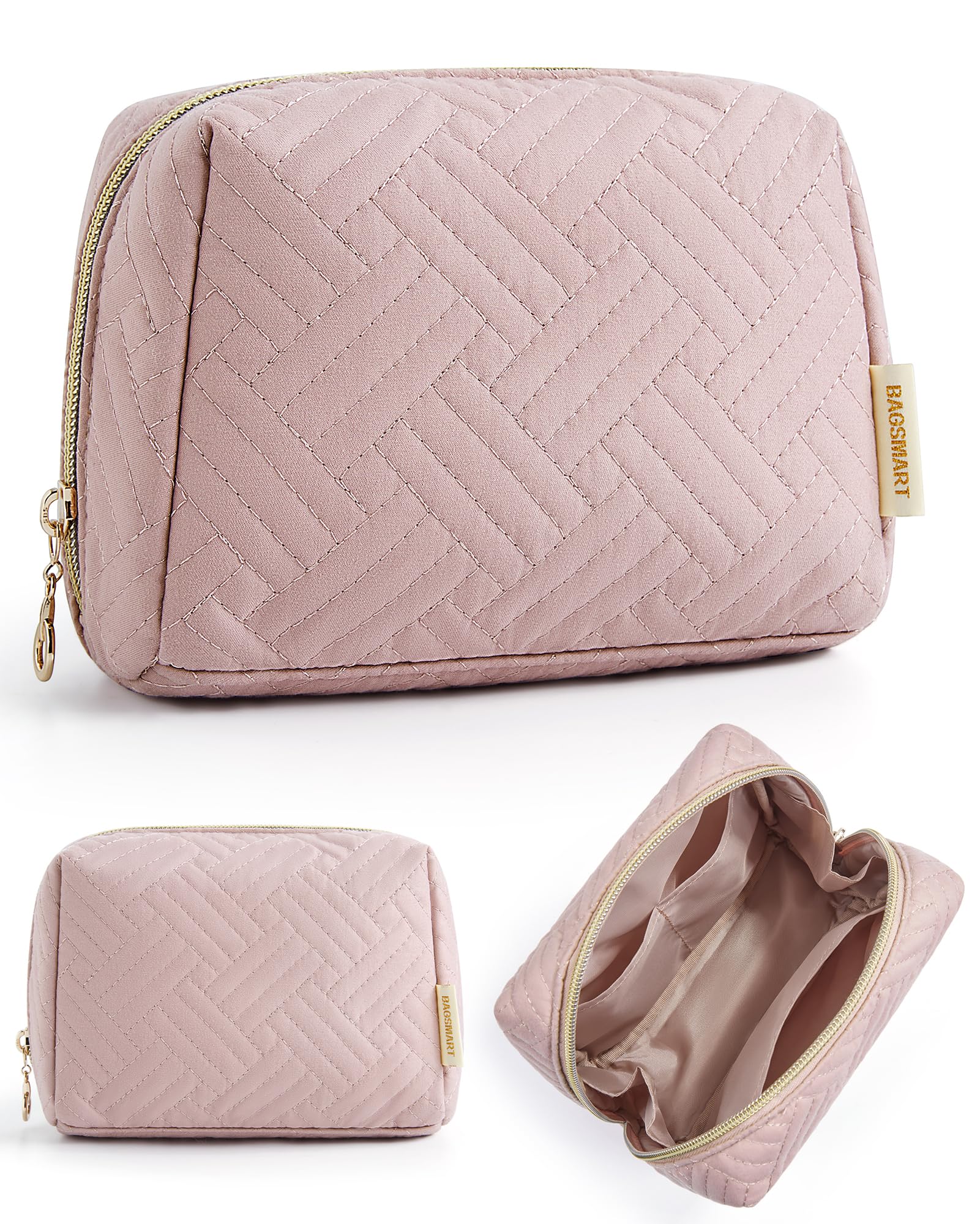 BAGSMART Small Makeup Bag, Travel Cosmetic Bag Make Up Pouch Small Travel Zipper Pouch,Water-resistant Toiletry Bag,Makeup Organizer Bag for Women, Pink