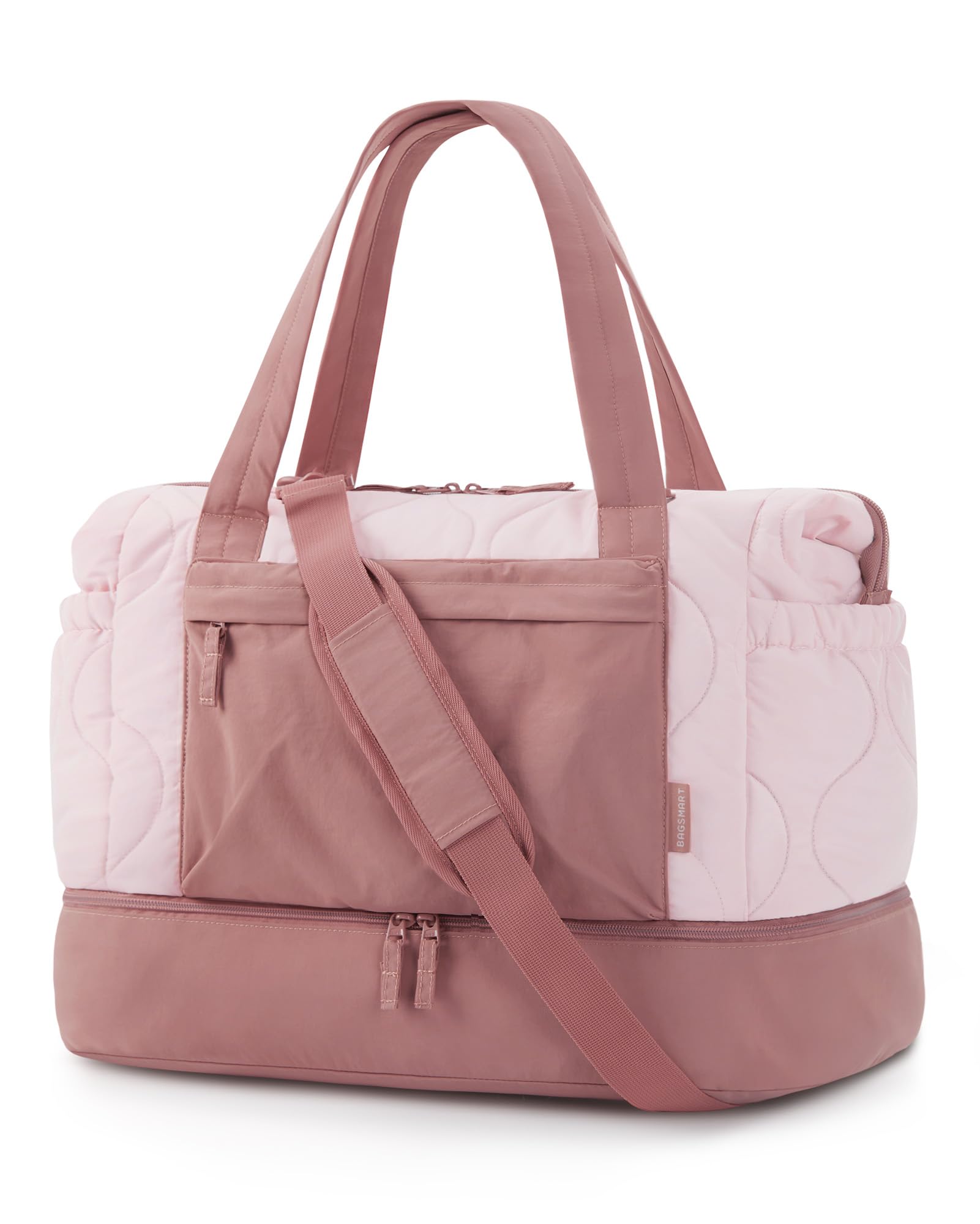 BAGSMART Puffer Duffle Bag for Travel, 33L Weekender Bags for Women, Carry on Bag with Shoe Compartment, Lightweight Travel bag, TSA-Free Overnight Hospital Bag, Pink