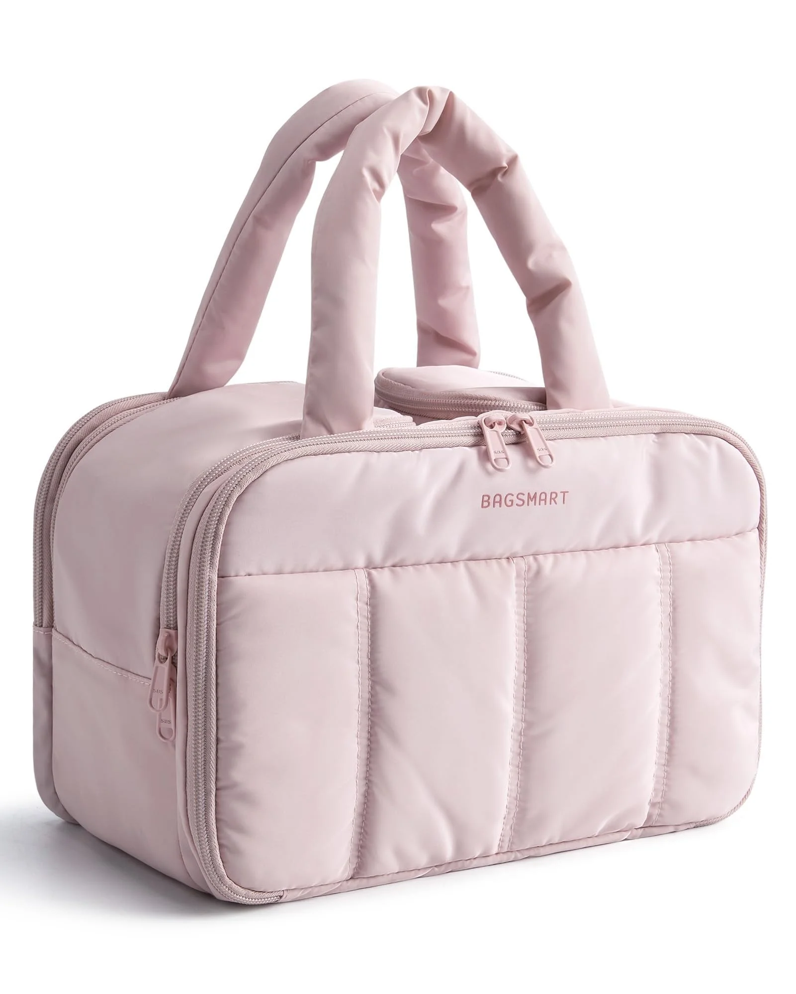 BAGSMART Travel Toiletry Bag, Puffy Large Toiletry Bag for Women, Lightweight Cosmetic Makeup Bag Organizer with Handle for Traveling, Accessories, Essentials, Toiletries, Pink