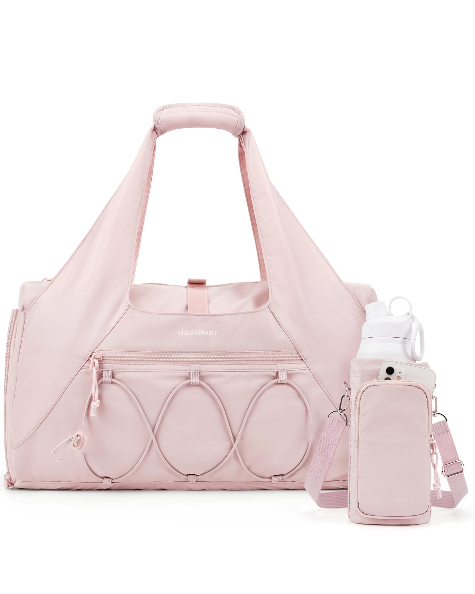 BAGSMART Gym Bag for Women, Lightweight Duffel with Shoe Compartment, Weekender with Wet Pocket, Workout Yoga Tote, Pink
